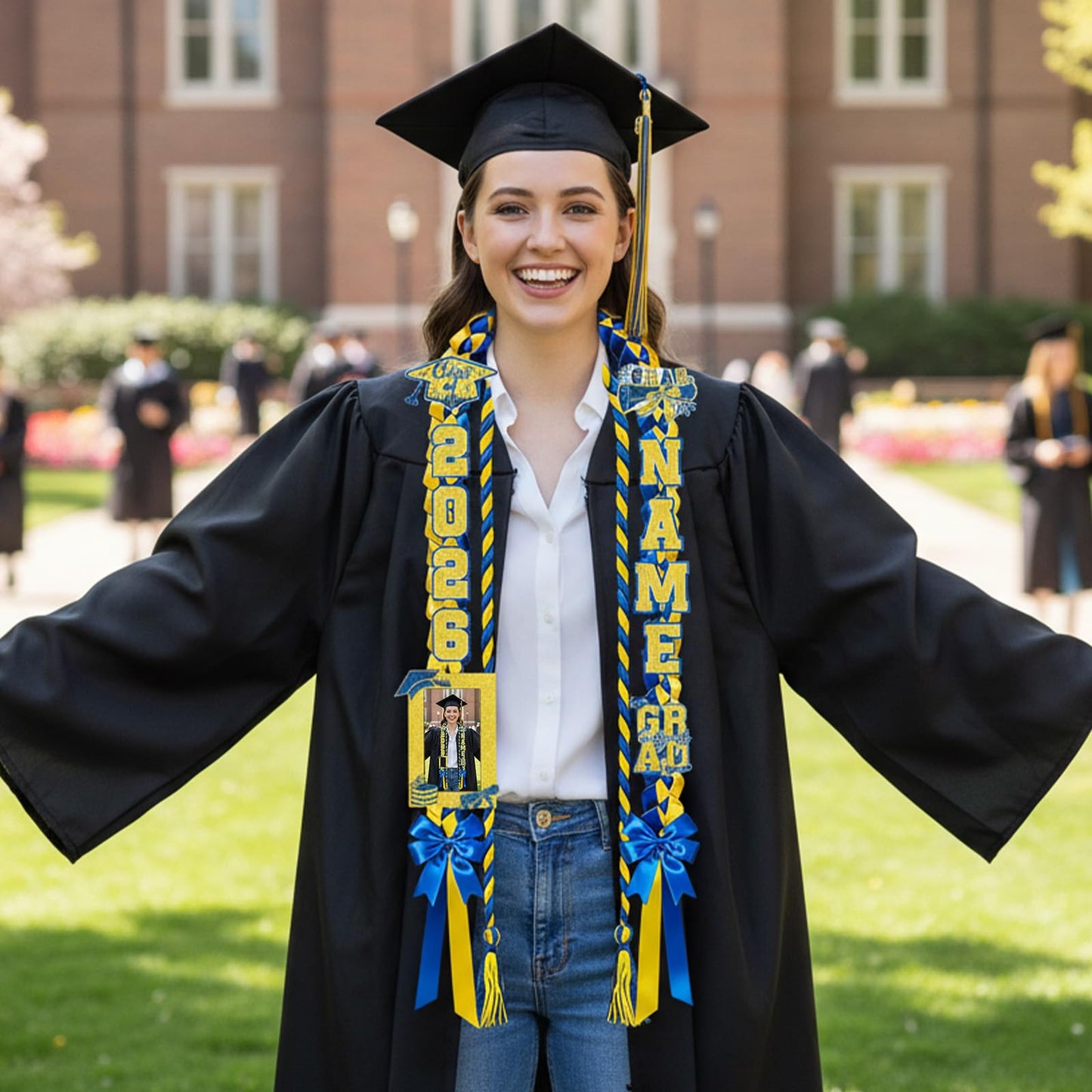 Hamdwerk Graduation Leis Class of 2026, 69Pcs Graduation Ribbon Leis Making Kits with Photo Frame Honor Cord Letters Numbers, DIY Braided Necklace Decorations Graduate Congrats Gifts Party Supplies