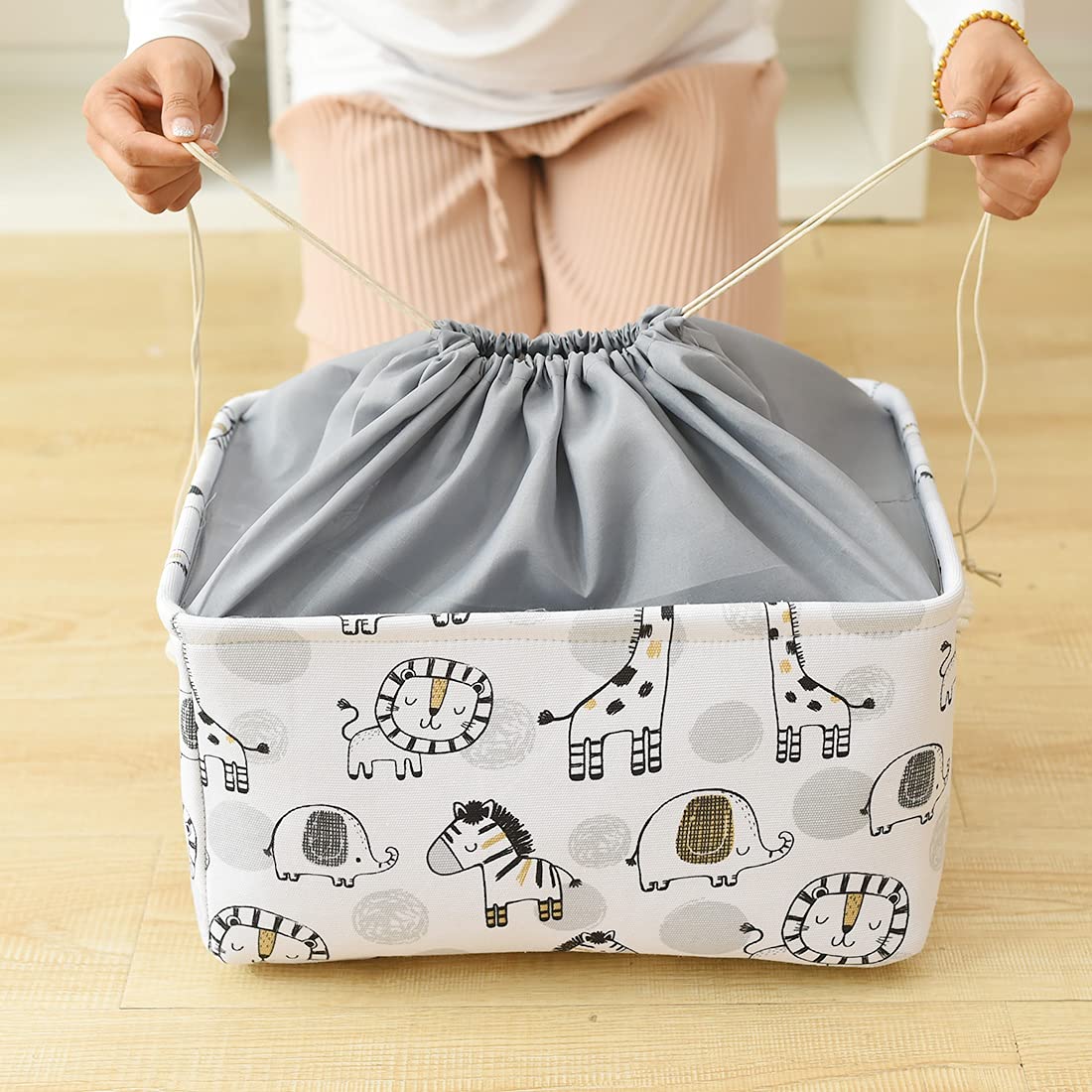 INough Toy Baskets Toys Organizer Kids Storage Basket, Baby Room Decor Giraffe Laundry Baskets with Drawstring Mothers Day Gifts Basket for Kid's Room (Giraffe, Large)