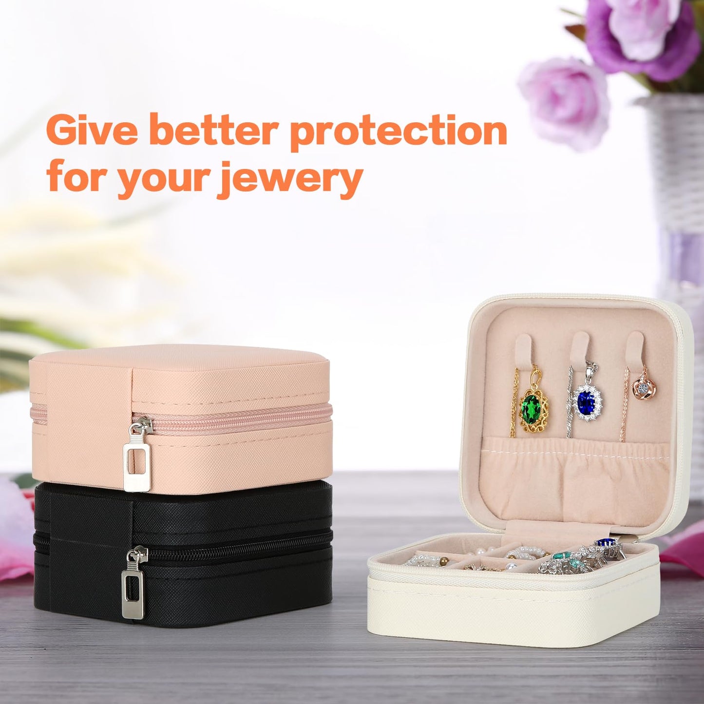 LETURE 3 Pieces Small Jewelry Box Organizer for Women Travel, Portable Mini Travel Jewelry Organizer Display Storage Box For Rings Earrings Necklaces Gifts (BLACK+PINK+WHITE)