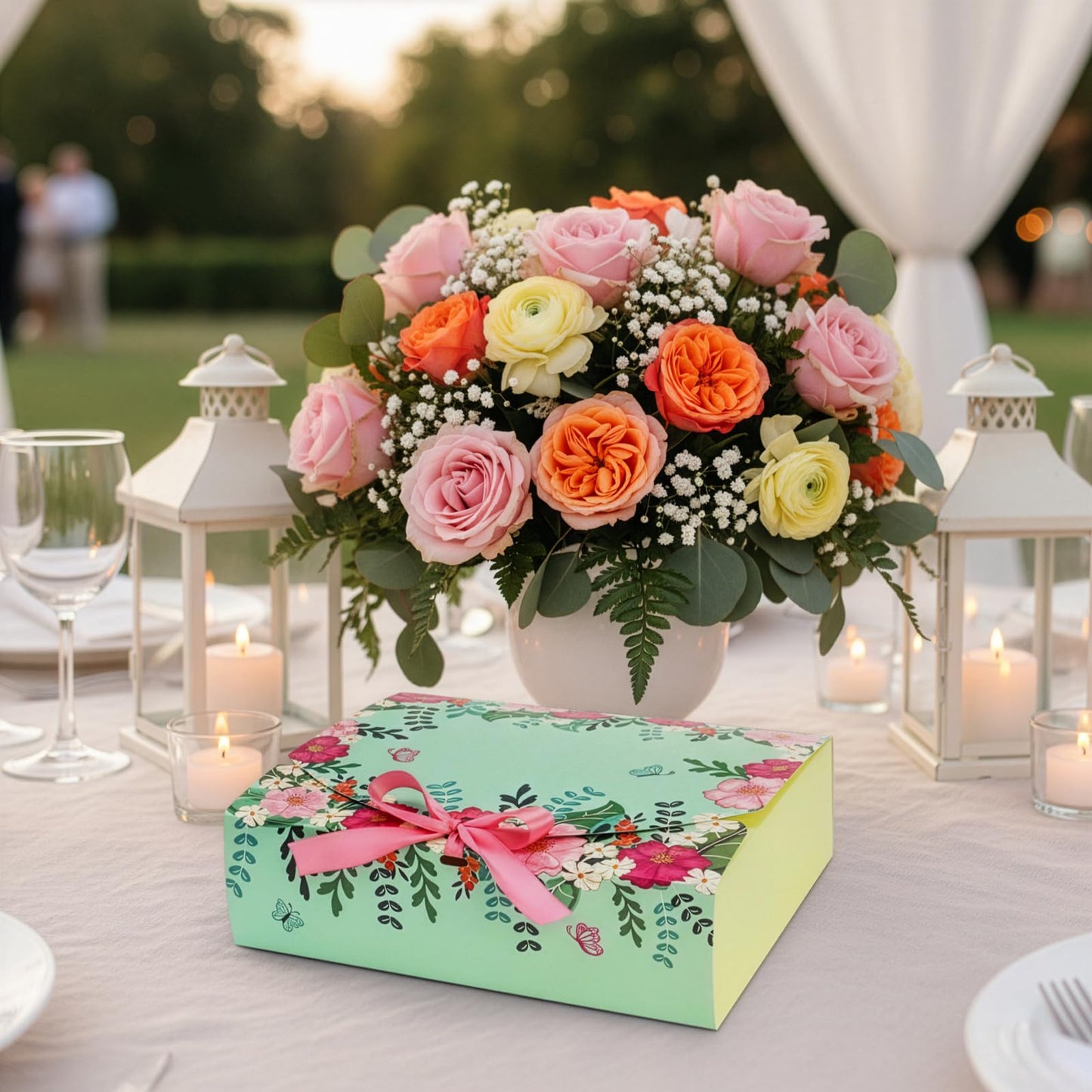 ZAVOOS 20 Pack Gift Boxes with Lids, 10.6 x 7.8 x 3.1 Inch Paper Floral Bridesmaid Proposal Box with Ribbon, Large Decorative Treat Boxes for Presents, Spring Wedding, Birthday, Mother's Day