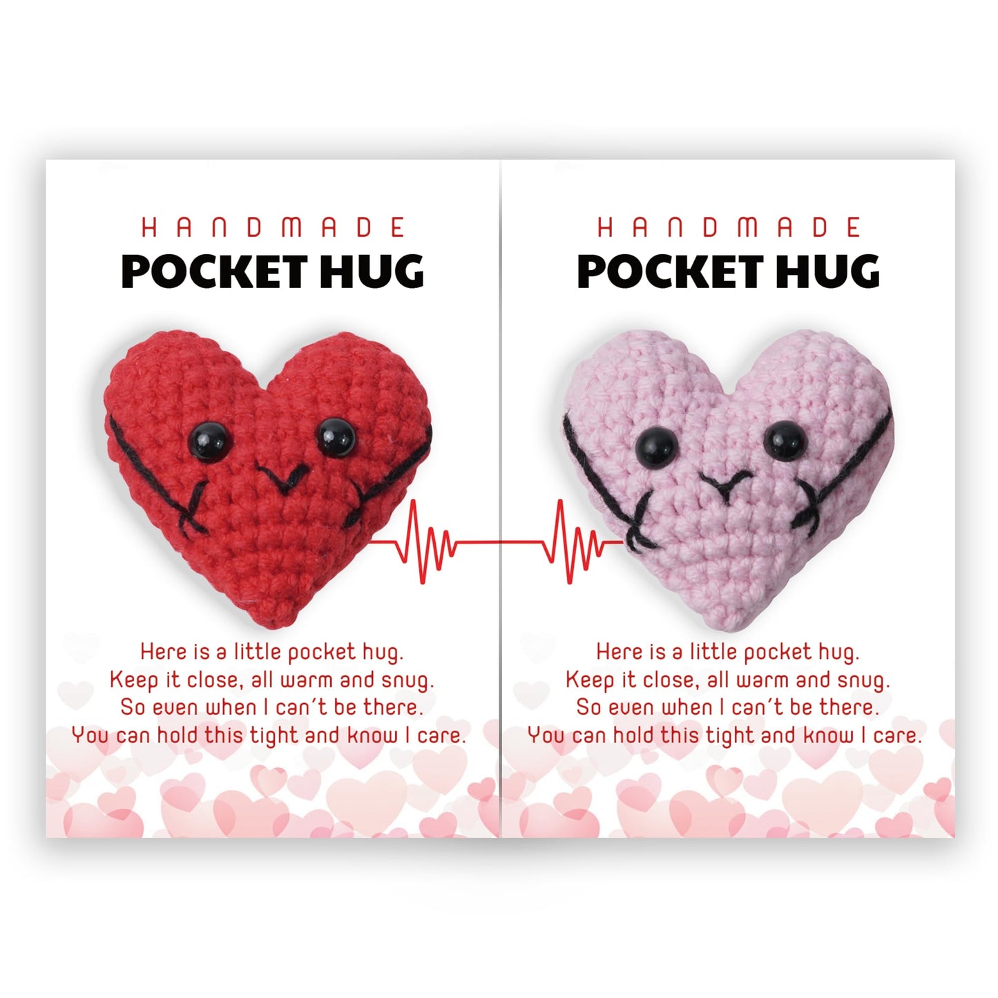 Miarita 2Pcs Pocket Hug Token, Cute Crochet Heart, Valentines Day Gifts for Her, Him, Women, Long Distance Relationship Gifts, Romantic I Love You Valentines Gifts for Women Men Couple