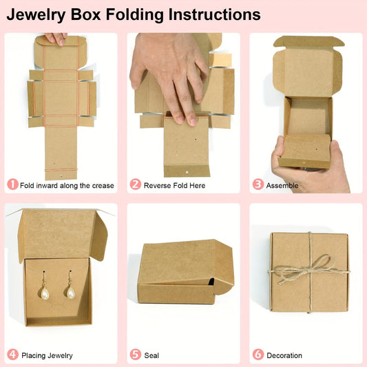 50 Pack Bulk Jewelry Gift Boxes, KMEOSCH 3.5x3.5x2 Inch Kraft Paper Gift Wrapping Boxes Small Multi-purpose Recycled Cardboard Foldable Gift Packaging for Earrings, Necklaces, Rings, Selling(Easy Self-Assembly)