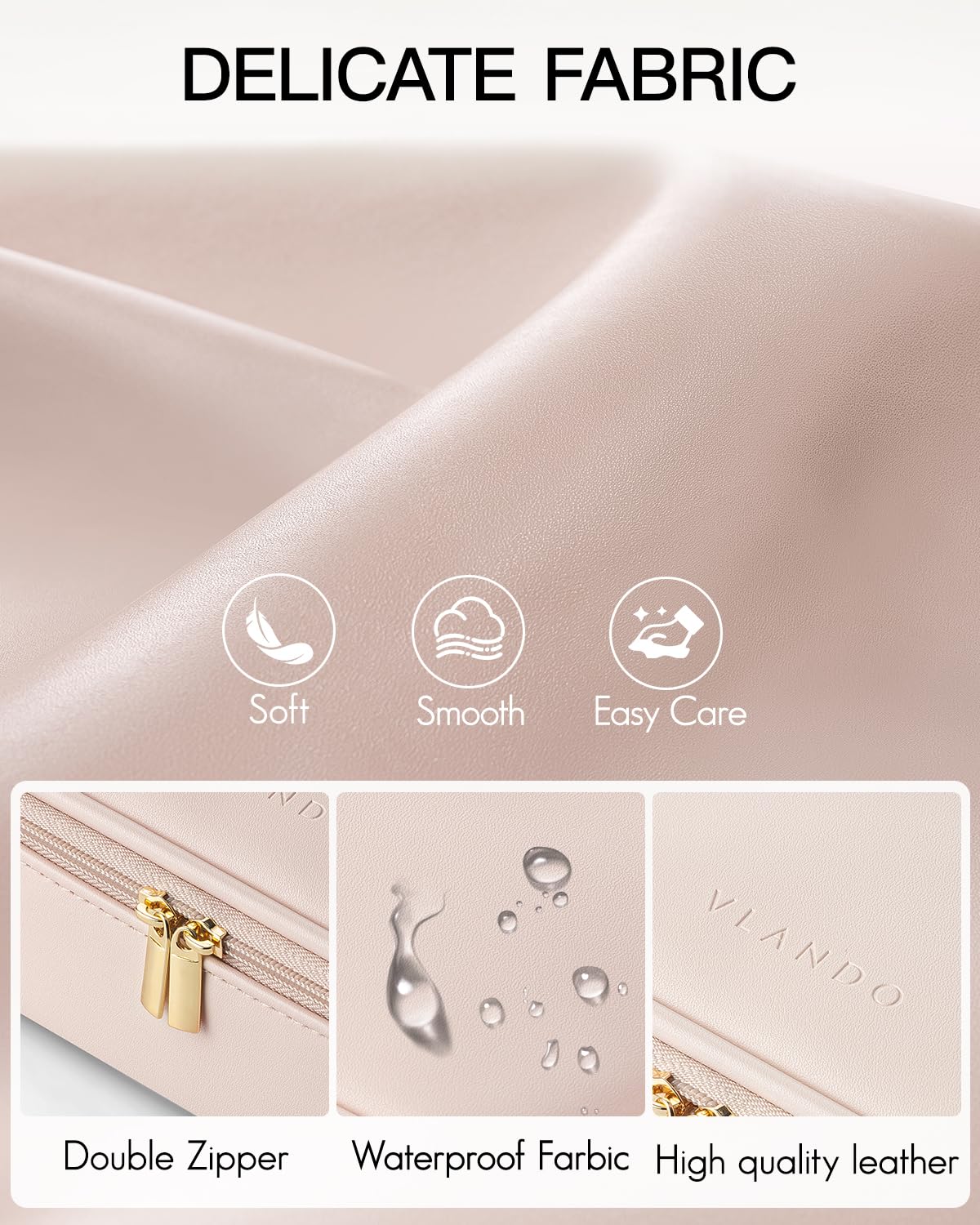Vlando Makeup Travel Bag,Small Makeup Bag for Women,Gifts for Women Girls, Makeup Pouch Purse Travel Essentials Toiletries-Apricot Pink