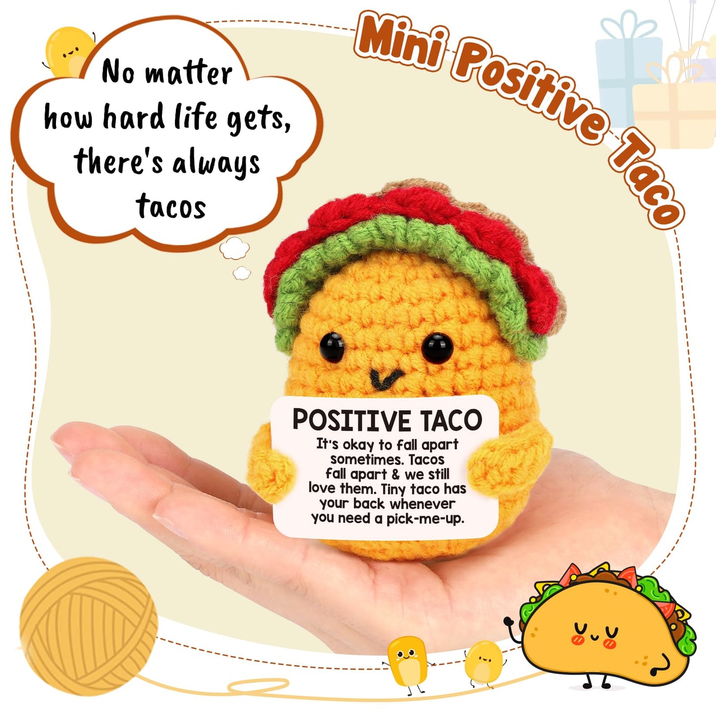 Positive Crochet Taco Birthday Gifts for Women Men Teacher Appreciation Mothers Day Graduation Gift Adult Kids Son Mom Dad Daughter Sister Friend Coworkers Self Care Card Inspirational Support