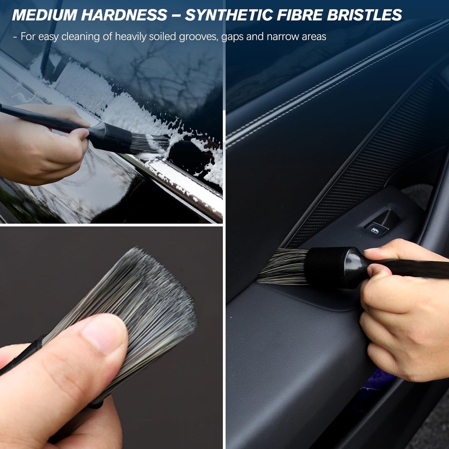 Menchingan Car Detailing Brushes Set, 8-Piece Auto Detail Cleaning Brush Tool Kit in Ultra-Soft/Middle/Hard, Crevice Brush for Car Interior & Exterior, Leather, Air Vents, Emblems, Wheels Wash & Care