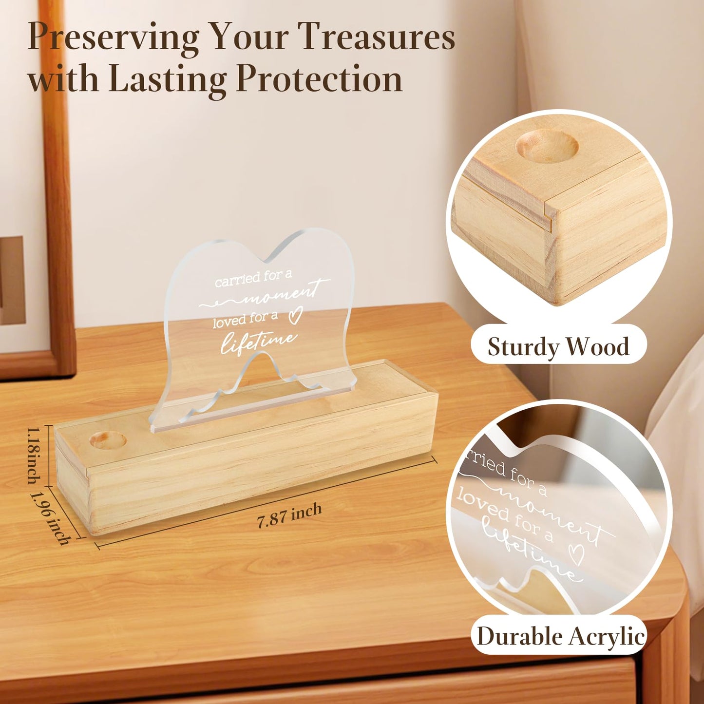 Ceiner Miscarriage Gifts for Mothers, Wooden Slip-Top Pregnancy Test Keepsake Box for Baby Loss with Angel Wings Acrylic Ornament, Comfort Sympathy Bereavement Memorial Gift for Parents, Mom and Dad