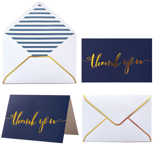 Winoo Design Heavy Duty Thank You Cards with Envelopes - 36 PK - Gold Thank You Notes 4x6 Inches Baby Shower Wedding Cards Small Business Graduation Funeral Bridal Shower (Navy Blue)