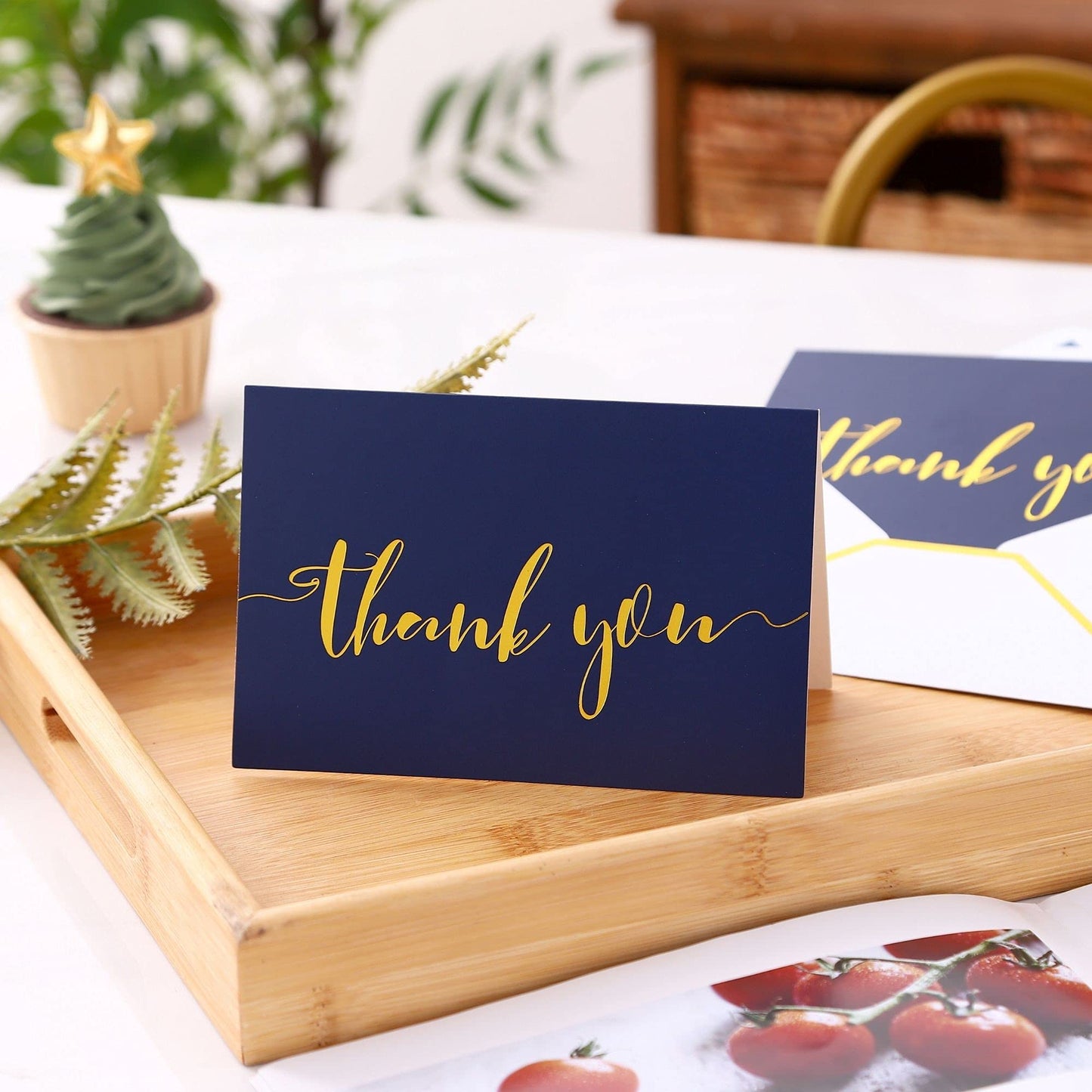 Winoo Design Heavy Duty Thank You Cards with Envelopes - 36 PK - Gold Thank You Notes 4x6 Inches Baby Shower Wedding Cards Small Business Graduation Funeral Bridal Shower (Navy Blue)