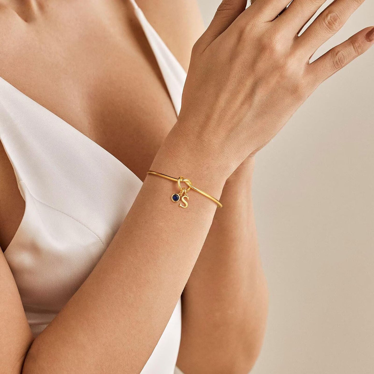 M MOOHAM Birthstone Initial Bracelets for Women - Tie the Knot Bridesmaid Proposal Gifts Initial J April Birthstone Clear CZ Color Bracelets Personalized Birthday Gifts for Women Jewelry