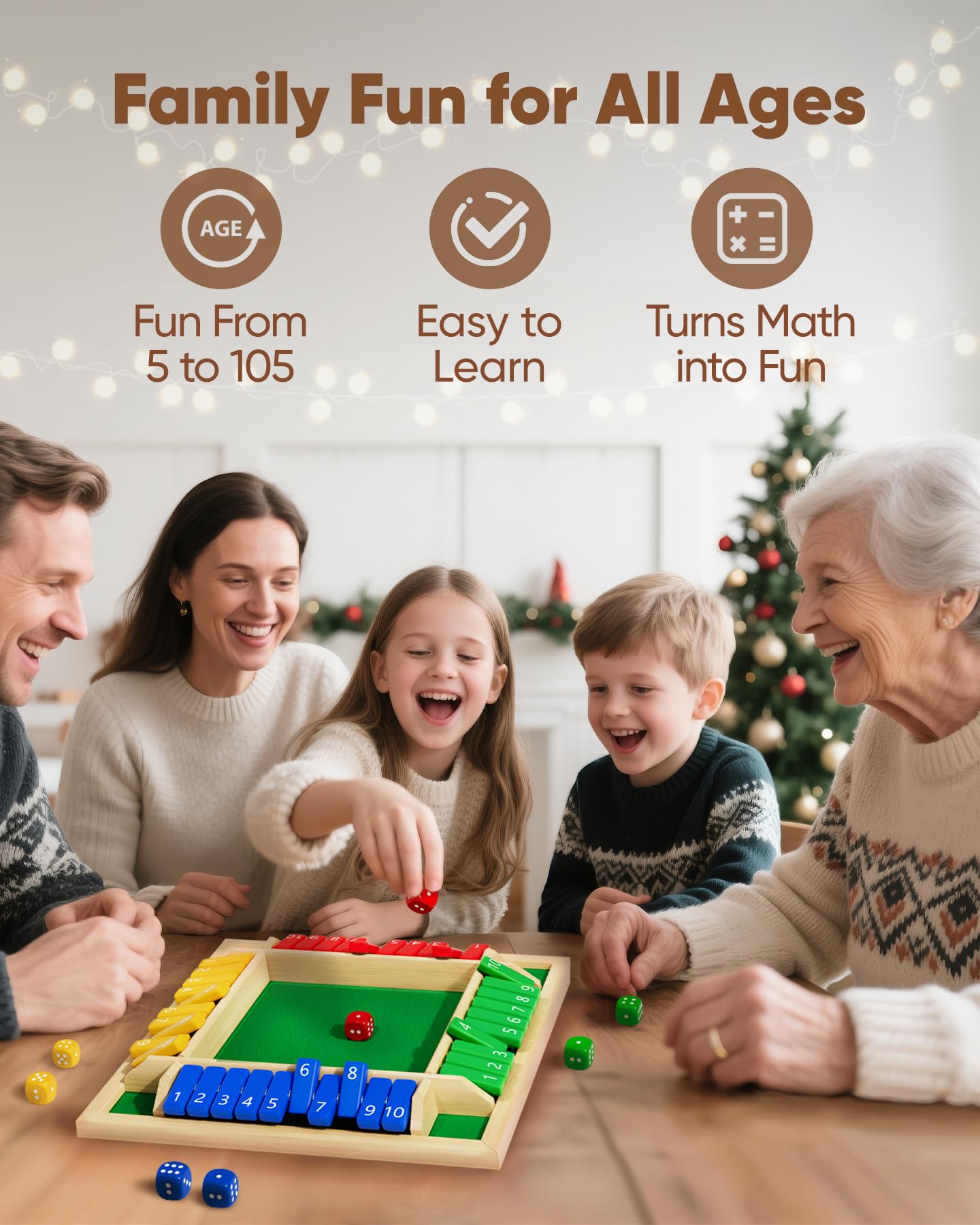 Maiji Planet Classic Original Shut The Box Game, Math Dice Board Game for Family Night Classroom Travel, Wooden Table for Group Kid Adult Senior, Camp Party Bar, Easy Quick and Fun, 2-4 Players