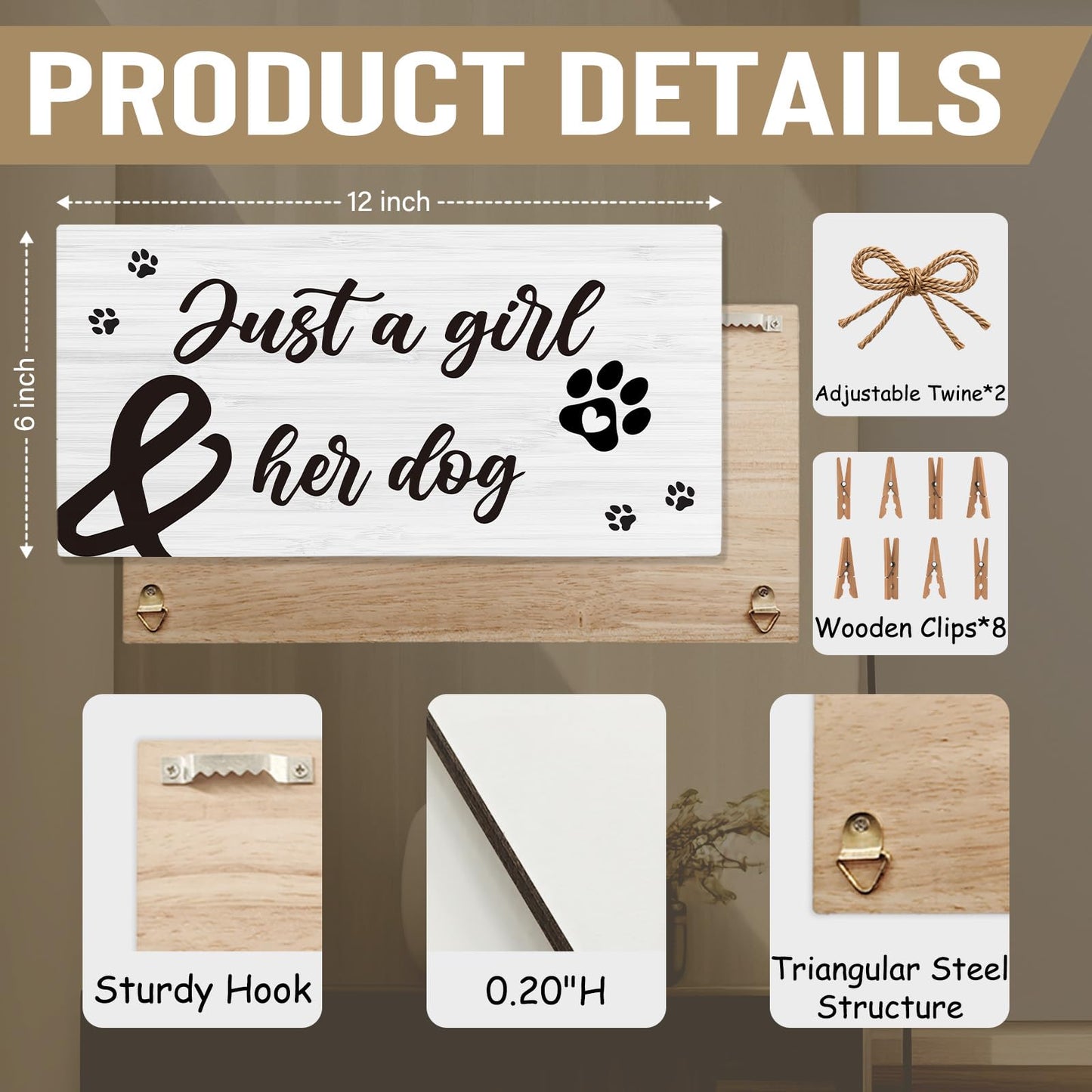shiviody Dog Picture Frame Photo Holder for Wall, Dog Mom Lovers Owner Gifts for Women, Gifts for Pet Lovers, Just a Girl and Her Dogs Photo Hanging Display Picture Board for Wall Decor