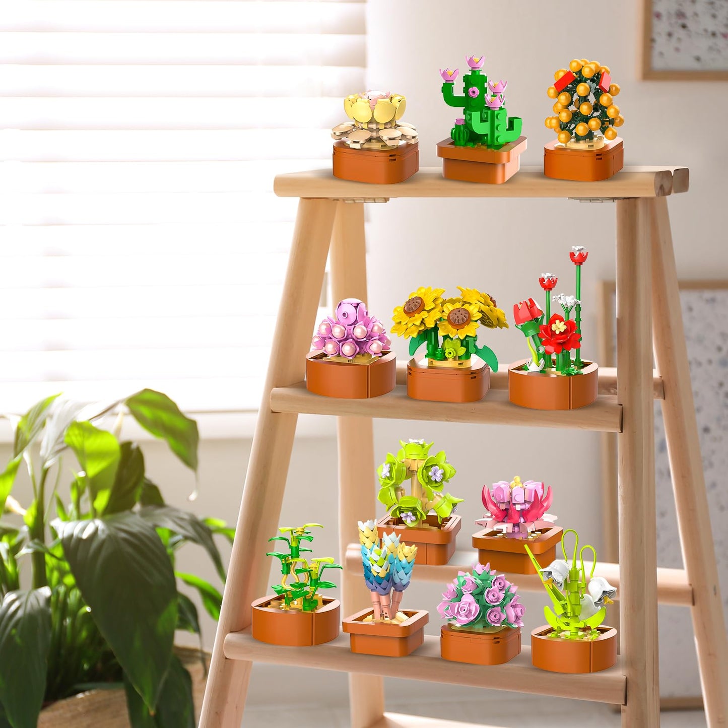 CUBIMANA 12 Pack Flowers Succulents Mini Building Set - 1403PCS Flower Botanical Collection for Home Office Décor 3.6MM Plant Blocks Toy, Easter Birthday Gifts for Adults Women Kids Girls10+