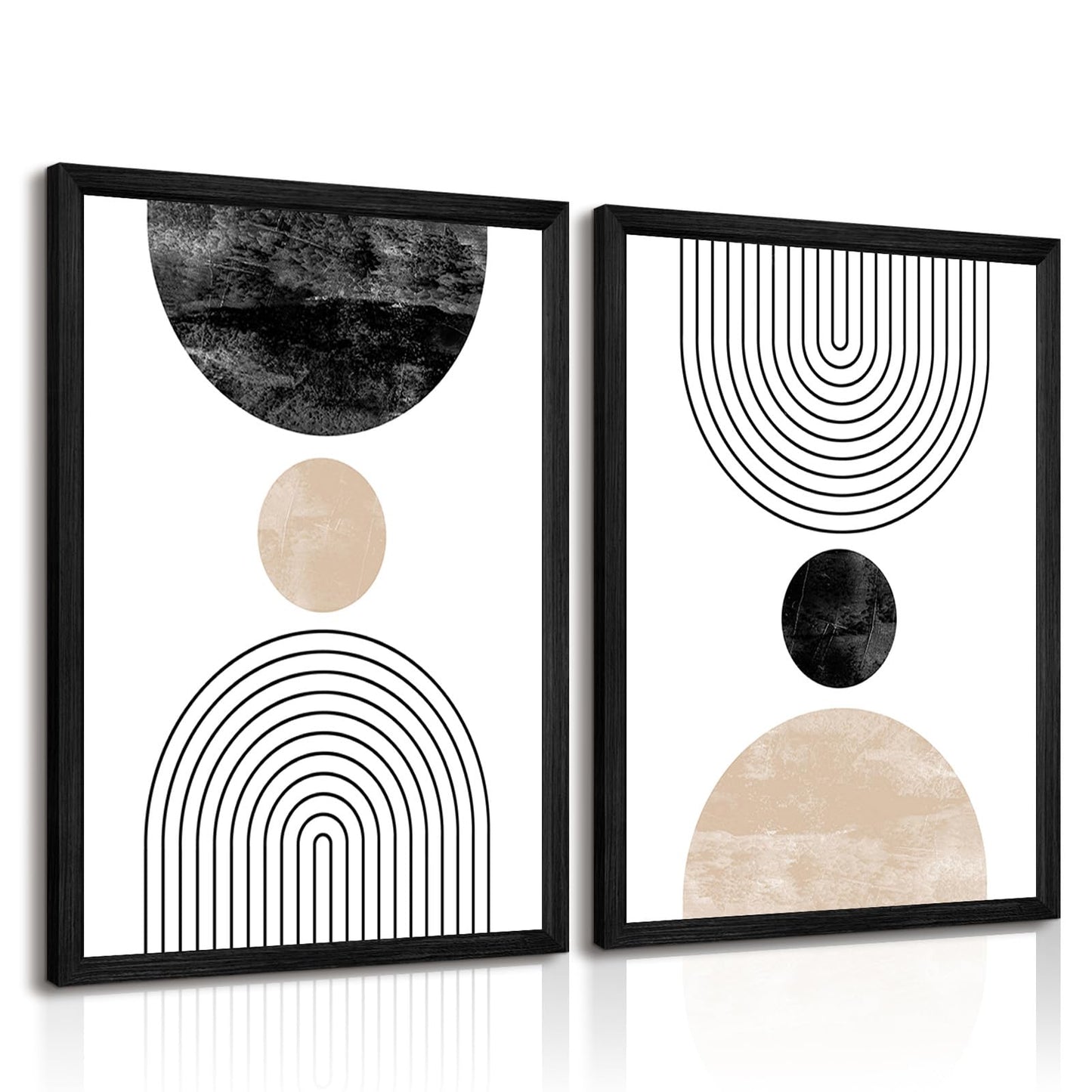 Mid Century Modern Wall Art Prints Set of 2 Neutral Abstract Geometric Wall Art Boho Canvas Prints Mid Century Eoind Wall Decor Modern Abstract Pictures Artwork for Home Room 12x16 Inch Black Framed
