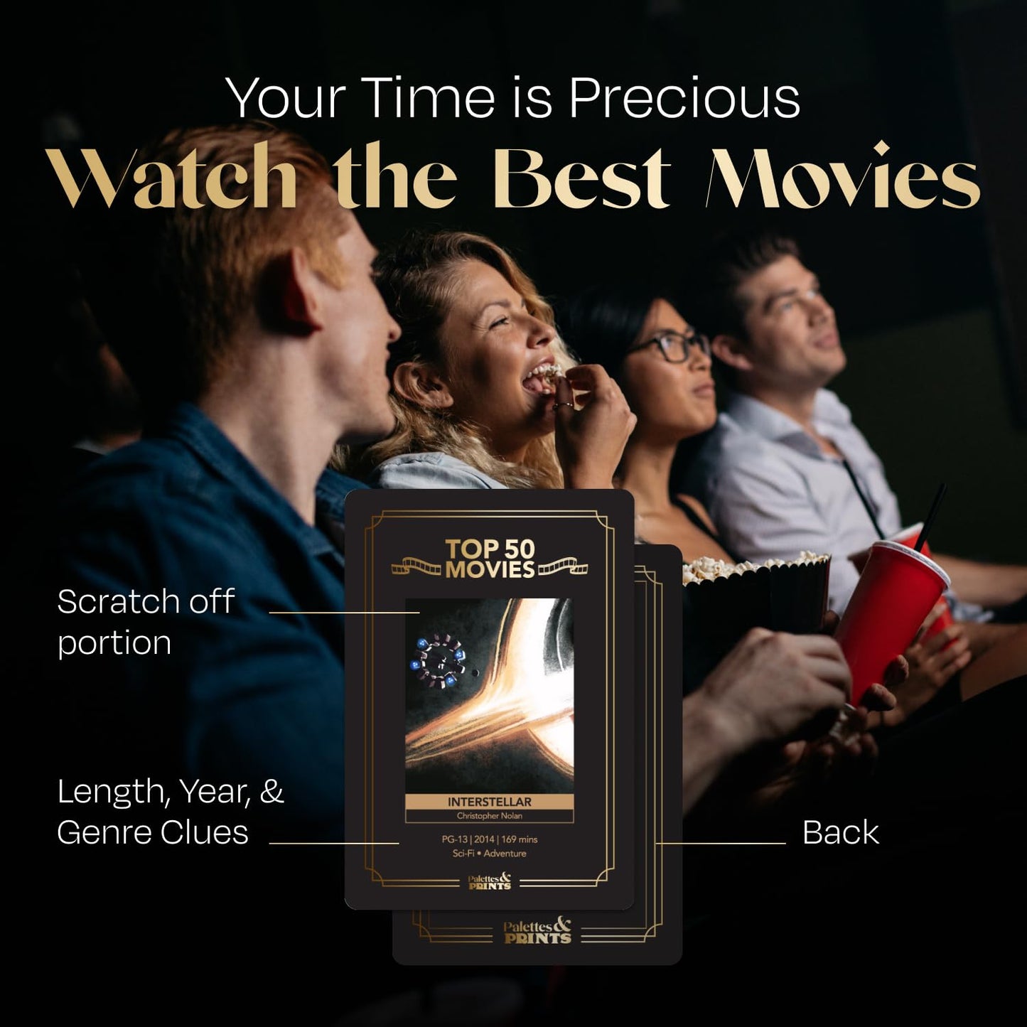 Premium Movie Night Scratch Off Cards – Gifts for Movie Lovers – End Movie Night Indecision With Movies From Top Databases – Stunning Illustrations - Husband Boyfriend Gift - Couples Gift Ideas