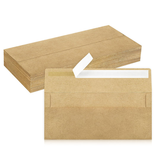 50 Pack #10 Business Envelopes, Brown Kraft Standard Envelopes Self Seal, Letter Size Mailing Envelopes for Checks Letters Invoices Christmas Birthday Graduation Wedding, 4 1/8 x 9 1/2 Inch