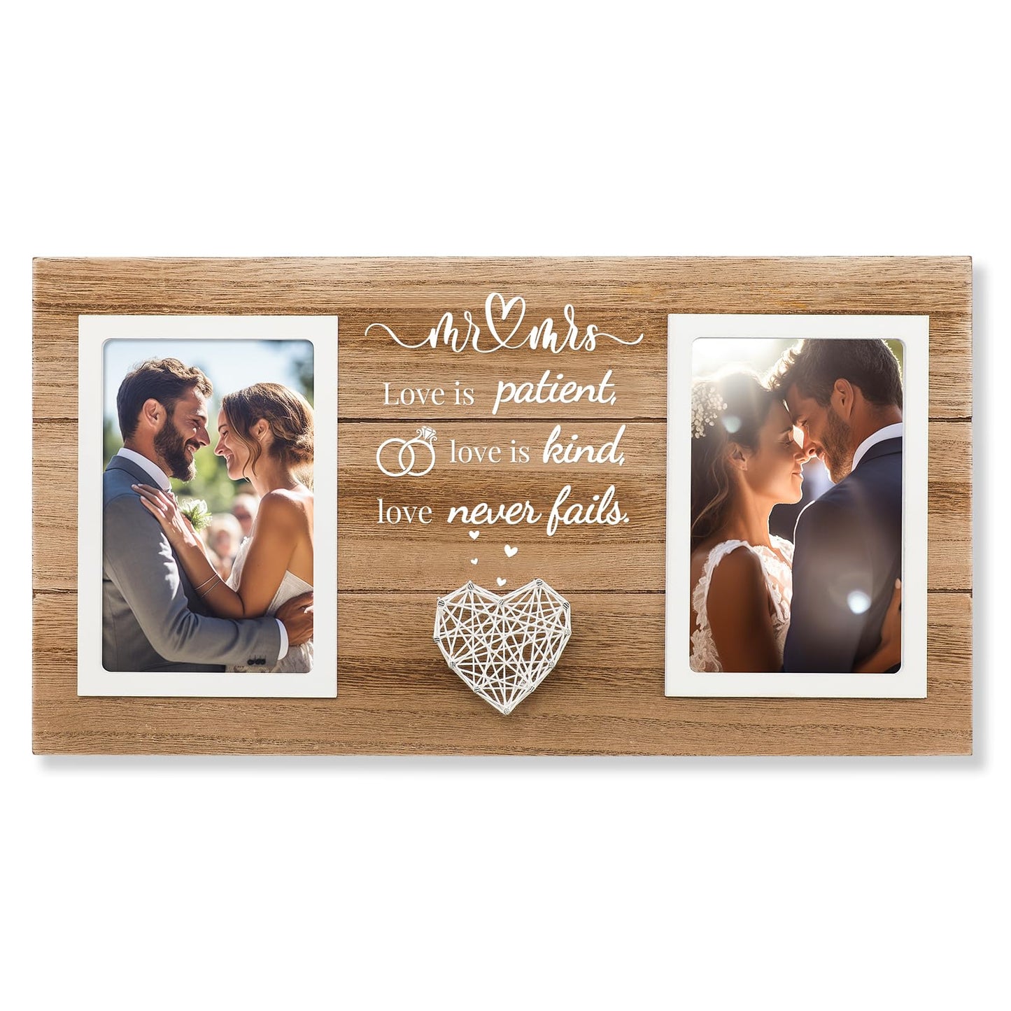 SOUHONEY Wedding Gifts for Couples 2026, Bridal Shower Gifts for Bride to Be, Wedding Picture Frame for Couple - Double 4x6 Pictures Frame - Wooden Couples Newlyweds Picture Frame with Heart Mr& Mrs