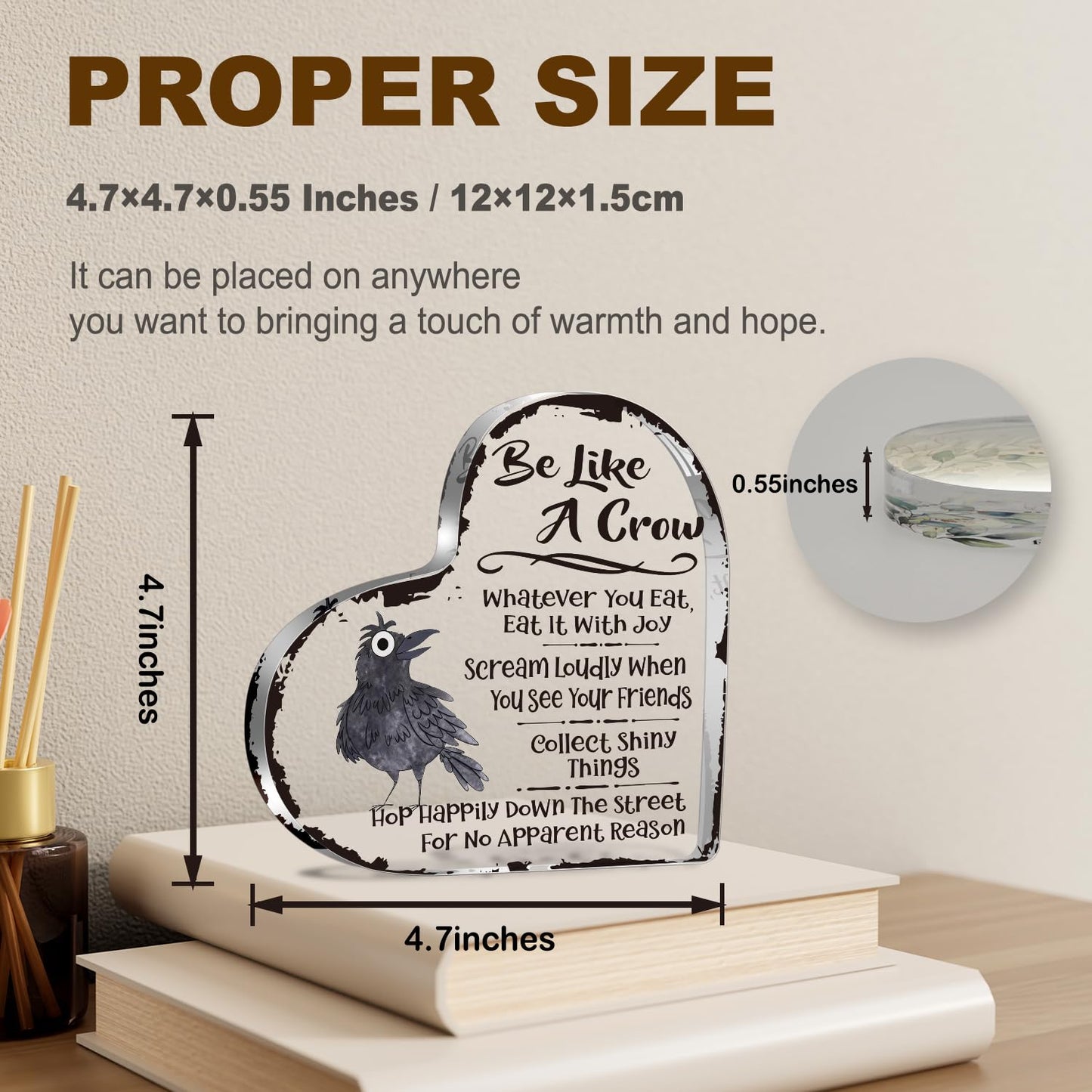 Be Like A Crow Sign Acrylic Sign Decorations for Friends, Inspirational Christmas Birthday Thanksgiving Gifts for Women Men Coworker, Funny Desk Accessories for Home Office Bedroom