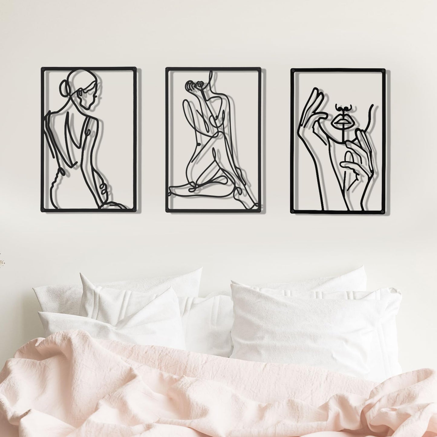 Cindeer 3 Pieces Metal Wall Art Decor 18 Inch Minimalist Modern Abstract Line Home Decor Woman's Body Shape Single Line Wall Art for Kitchen Bedroom Living Room