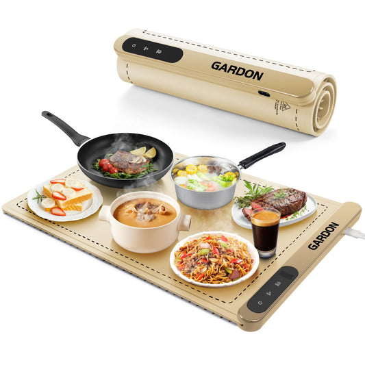 Gardon Warming Mat for Food - 18"x11" Food Warmers for Parties Buffet, Electric Warmer Tray with 6 Temp Settings, Portable Silicone Heating Pad, Kitchen Gadgets & Gifts for Party Home Travel, Beige