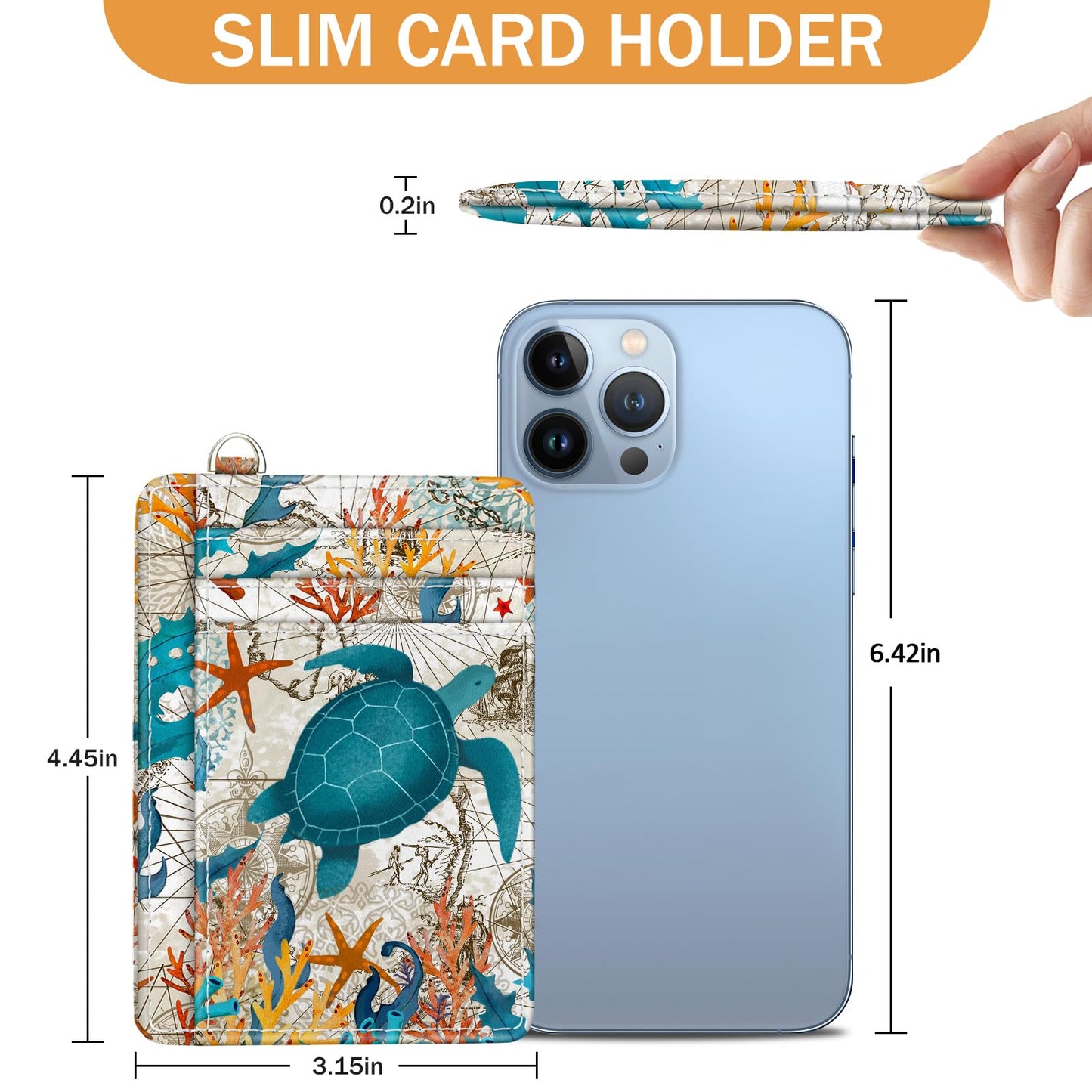 Yonlevres Credit Card Holder Slim Wallet, Sea Turtle RFID Wallet Women Front Pocket Small Card Holder Travel Cute Funny Thin Card Case ID Window PU Leather RFID Blocking Card Organizer Gifts Girls