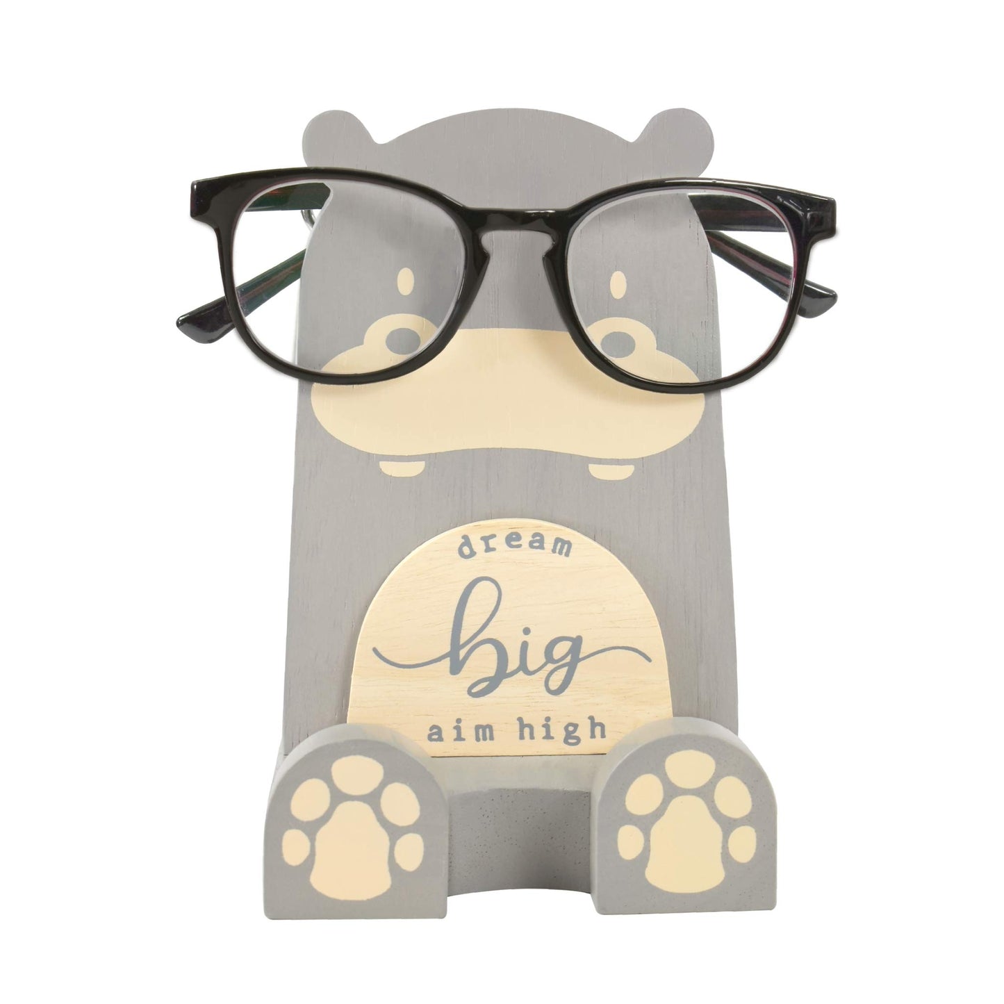 I'm Wood Multipurpose Eyeglass Phone Pen & Pencil Holder Stand Stationery Desk Box Organizer Accessories Decor Home Office Desktop Birthday Graduation Gifts “Dream Big Aim High” (Hippo)