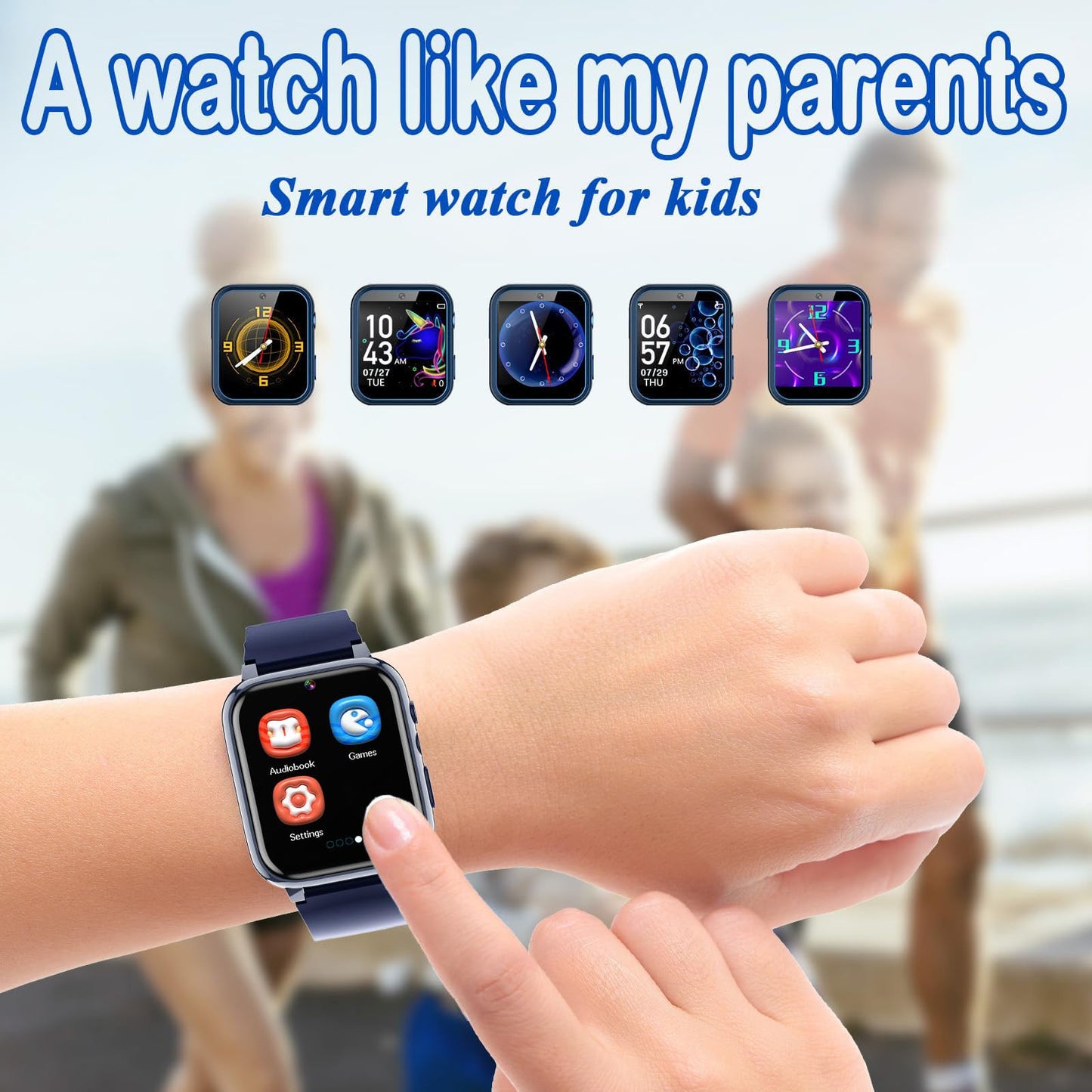 iCHOMKE Smart Watch for Kids, Girls Boys Smartwatch with 26 Games Camera Video Recorder and Player, Pedometer Calendar Flashlight, Audio Book etc.,Toys Gifts for 4-12 Years Children (Blue)