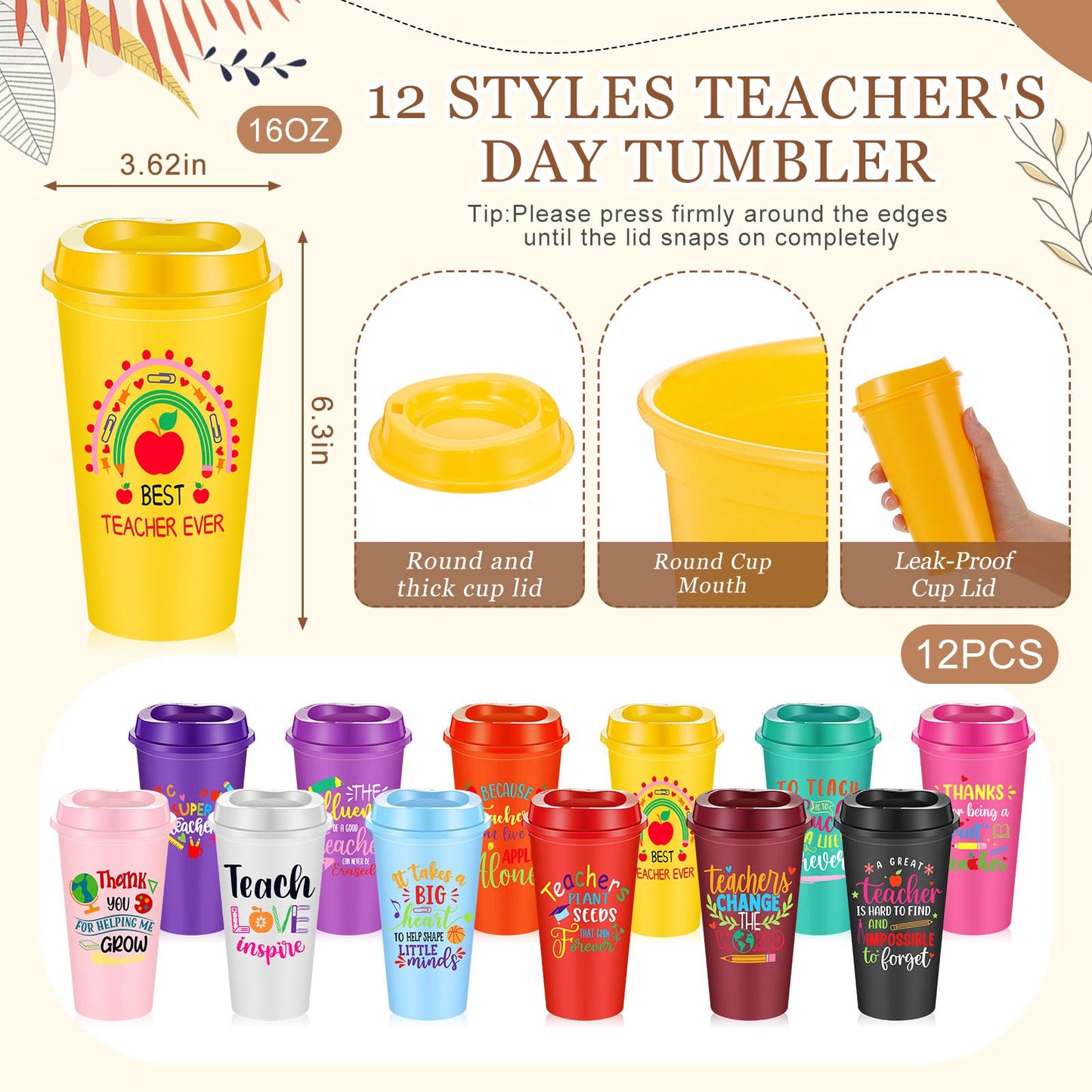 Pickmesh 12 Sets/61Pcs Teacher Appreciation Gifts for Women, Teachers Socks, 16oz Bright Coffee Cups, Canvas Makeup Bags, Clear Bag with Cards & Ribbon Thank You Gifts for Teacher Week Back to School