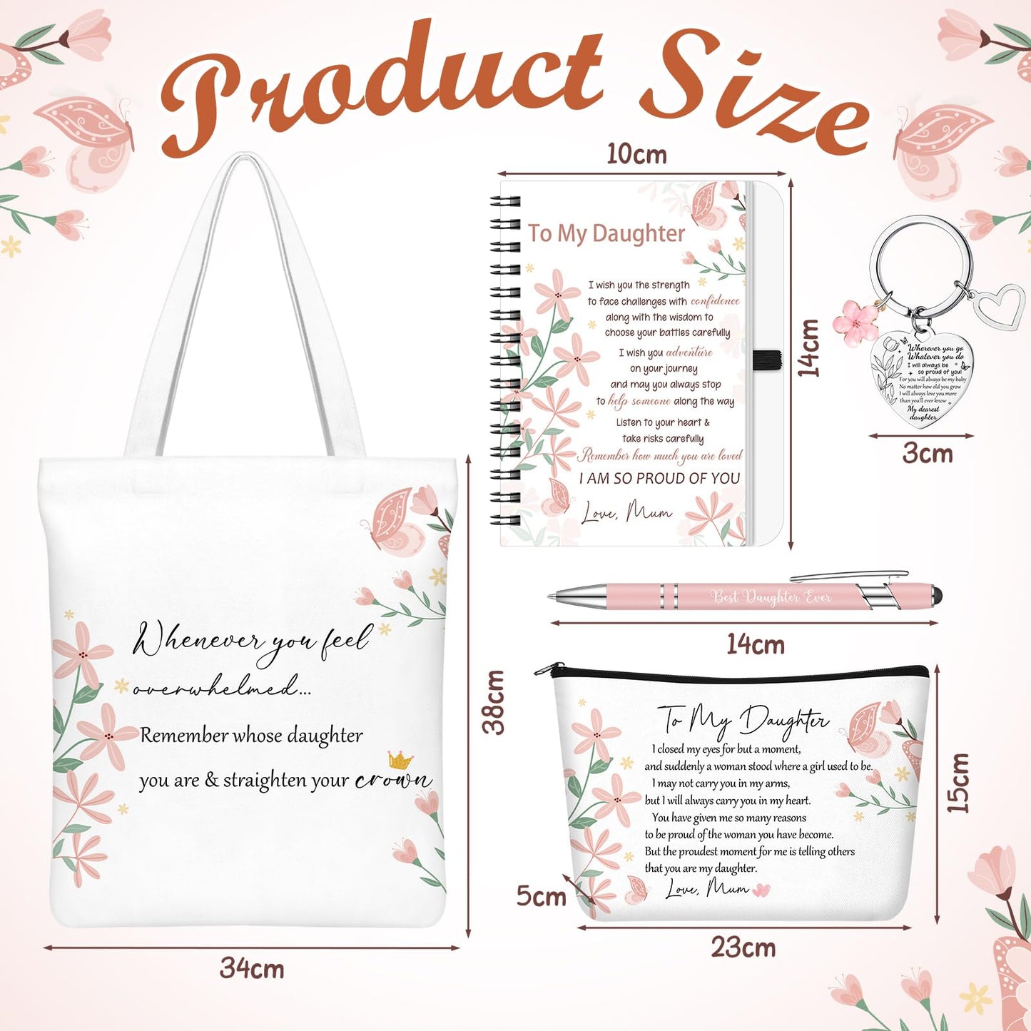 Gaillty 5 Pcs Gifts for Women, Inspirational to My Daughter Mothers Day Gift with Tote Bag, Makeup Bag, Notebook, Ballpoint Pen & Keychain Congratulations Graduation Wedding Gift from Mom Dad