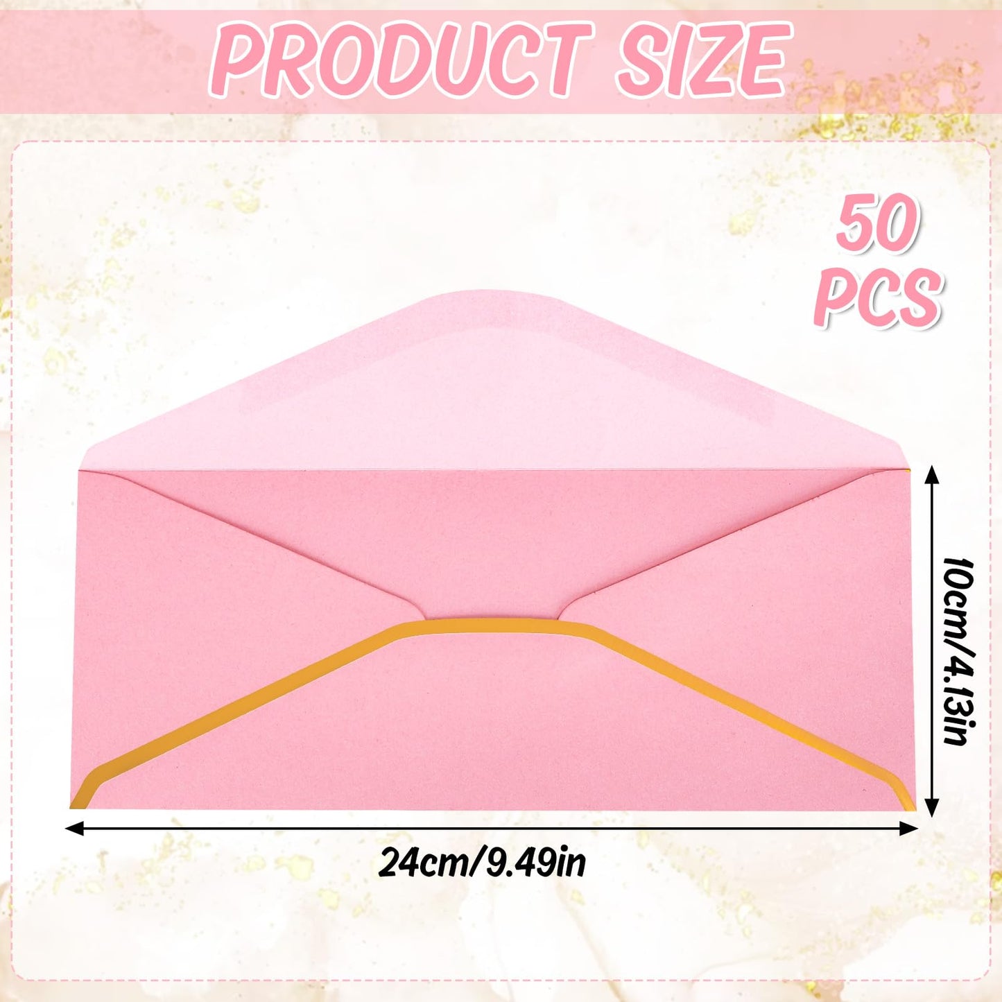 Whaline 50 Pcs Business Envelopes Pink Envelopes V Flap with Gold Foil Border Gift Card Envelopes Self-Adhesive Seal Luxury Mailing Envelopes for Office Valentine Wedding Baby Shower Bridal Birthday