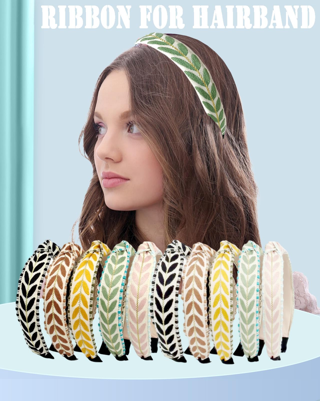 MSCFTFB 20 Yards Leaf Ribbon for Gift Wrapping, 1 inch Ribbon for Flower Bouquet, Fabric Trim Embroidery Jacquard Ribbon for Hair Bow Craft,Christmas,Valentine,Wedding Decoration (Black)