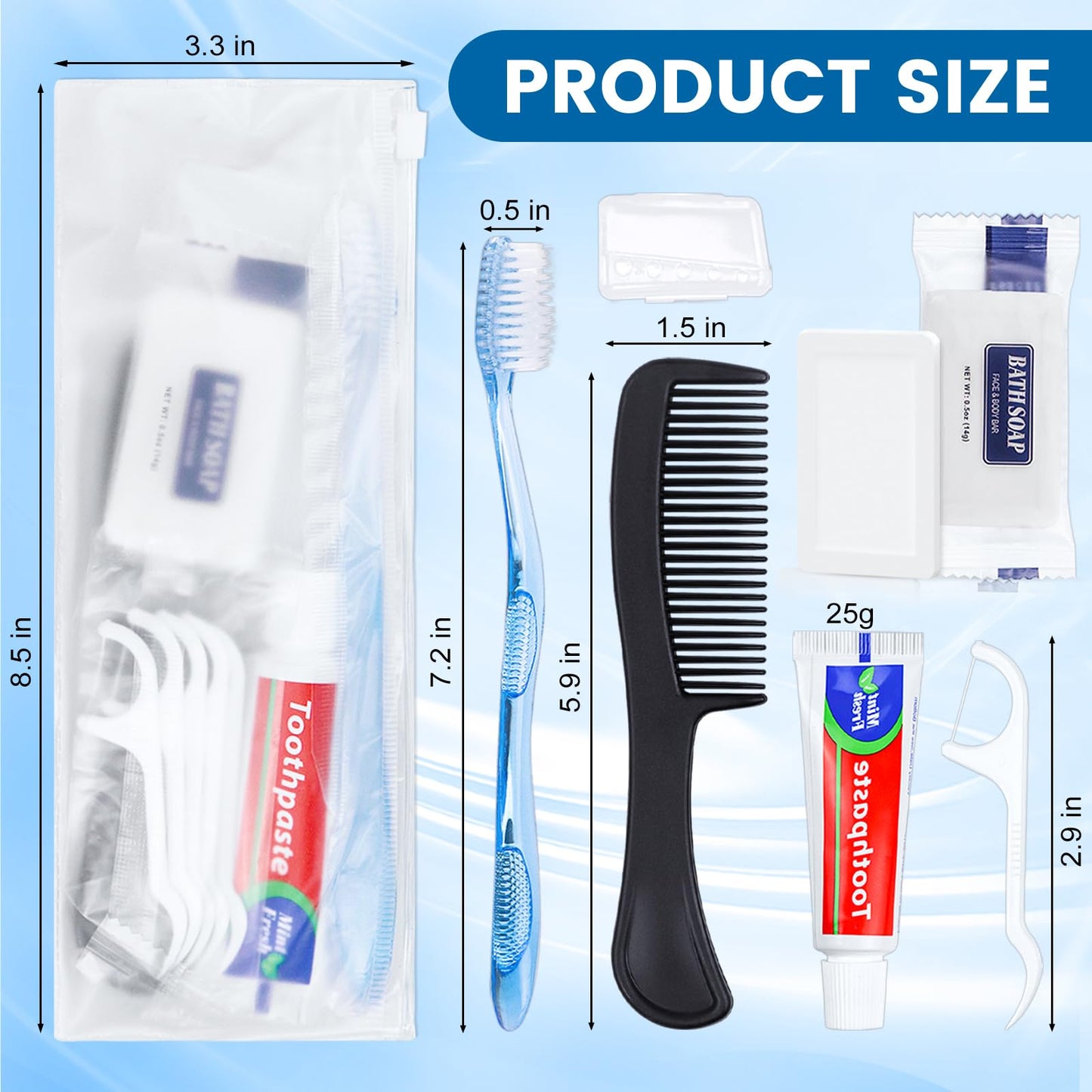 HQSLsund 10 Sets Personal Hygiene Kit Bulk, Disposable Toothbrushes with Toothpaste Floss Comb Soap and Cover, Toiletry Kits Homeless Supplies Bulk for Women,Men,Travel,Homeless