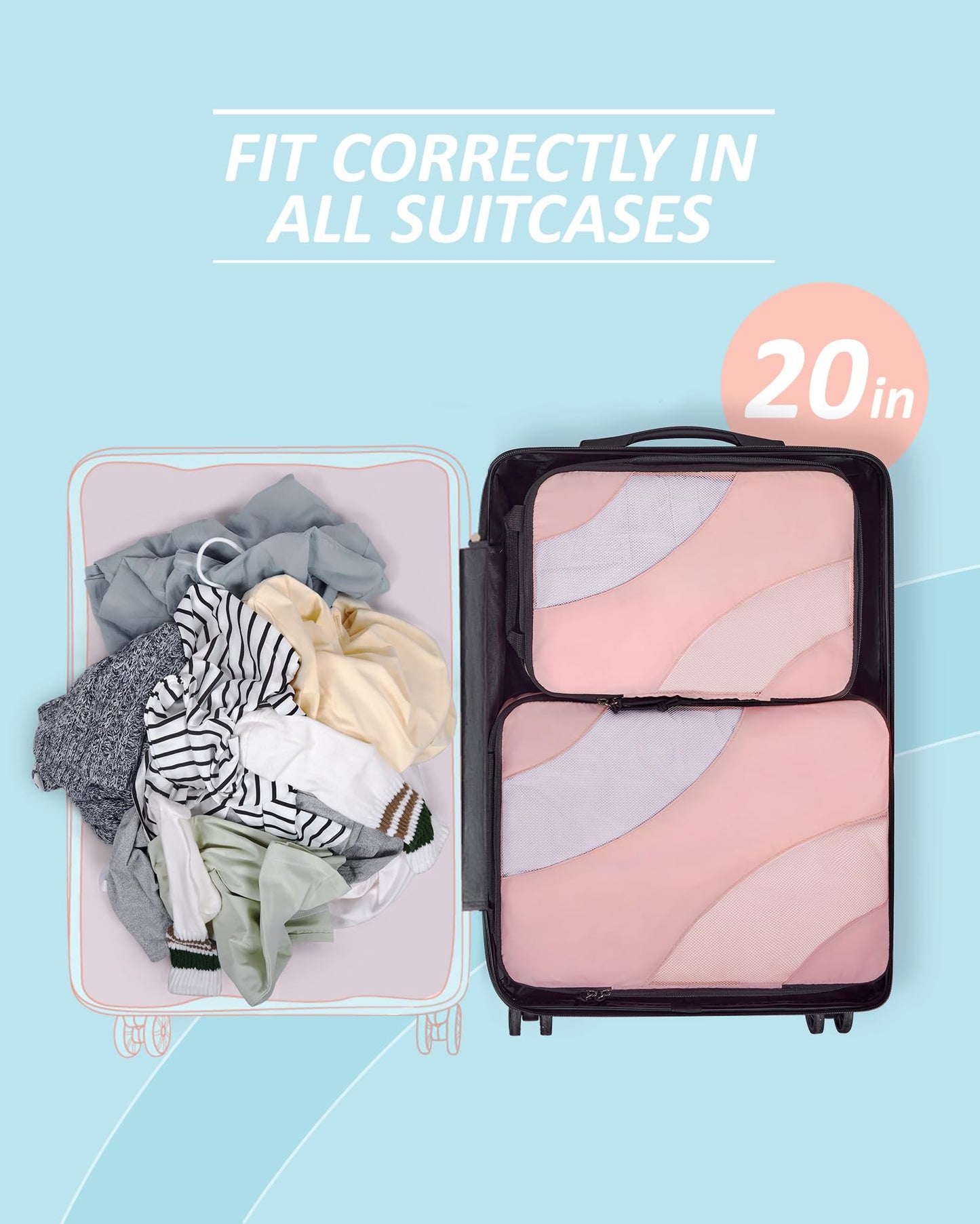 BAGSMART Compression Packing Cubes, 2 Set Travel Packing Cubes for Carry on Suitcases, Compression Suitcase Organizers Bag Set & Travel Cubes for Luggage, Lightweight Packing Organizers Baby Pink