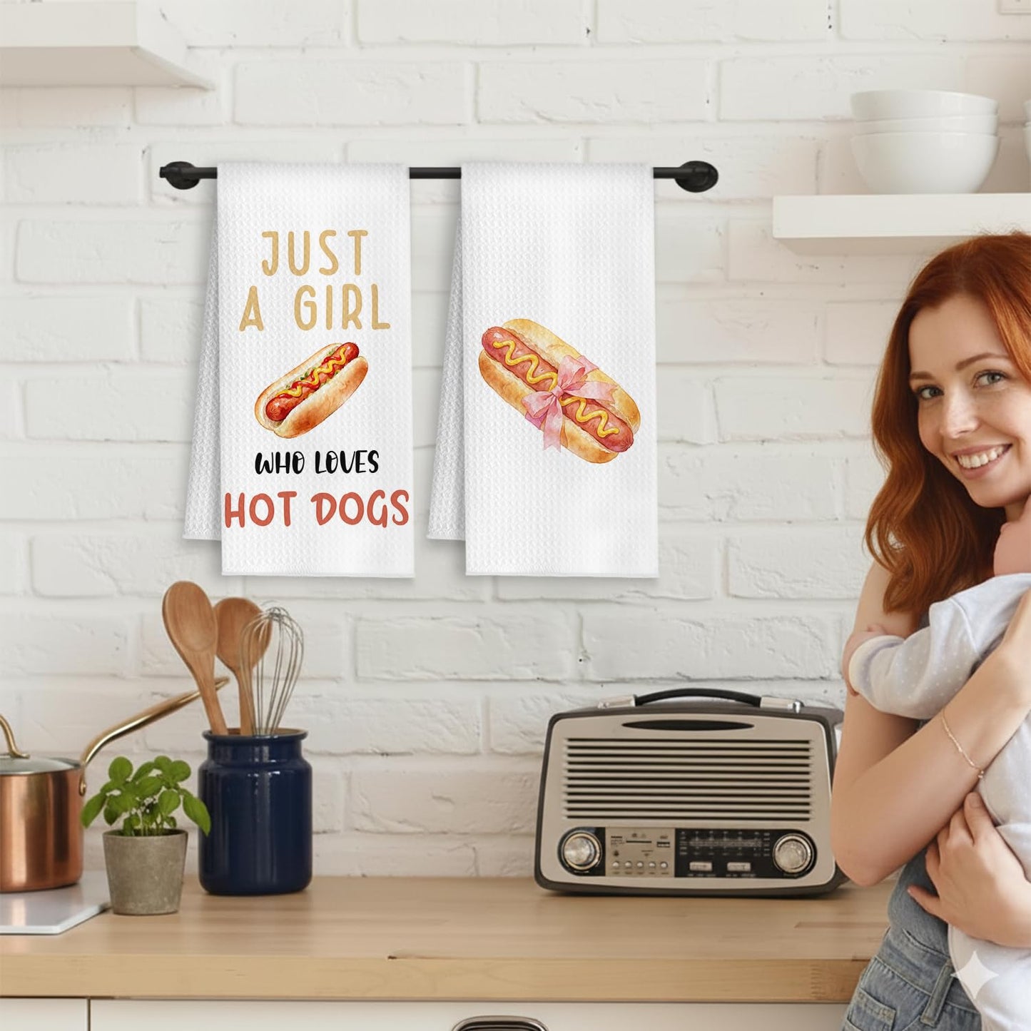 YRDBGHZDF Coquette Pink Bow Hot-Dog Kitchen Towels, Gifts for Hot Dog Lovers Dish Tea Towels, Food Lover Foodie Gifts Decorative Hand Towel for Kitchen, 16x24 Inch Set of 2