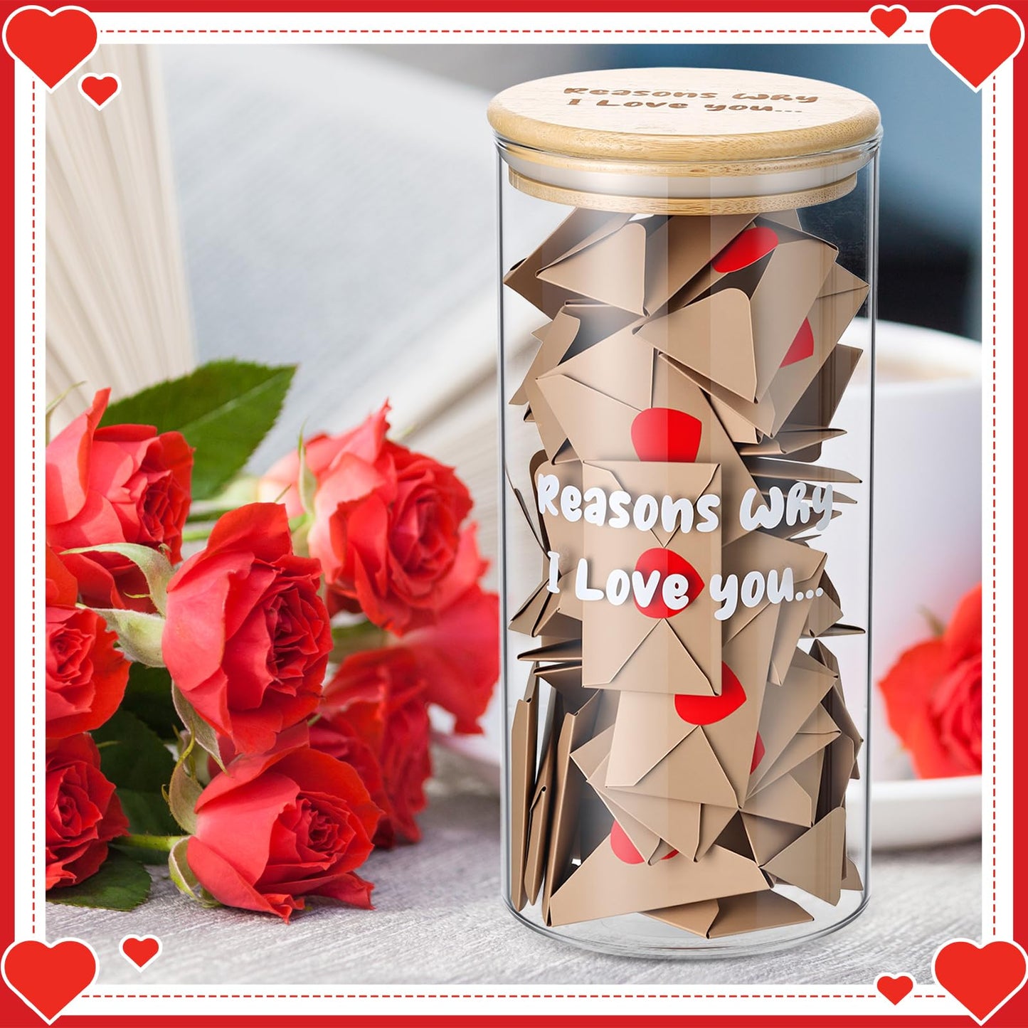 Mimorou I Love You Because Jar Love Message Jar with 120 Envelopes, 120 Note Cards, 120 Heart Stickers, and 1 Pen, Bridal Couple Gifts for Mother Girlfriend Boyfriend Birthday Wife Husband