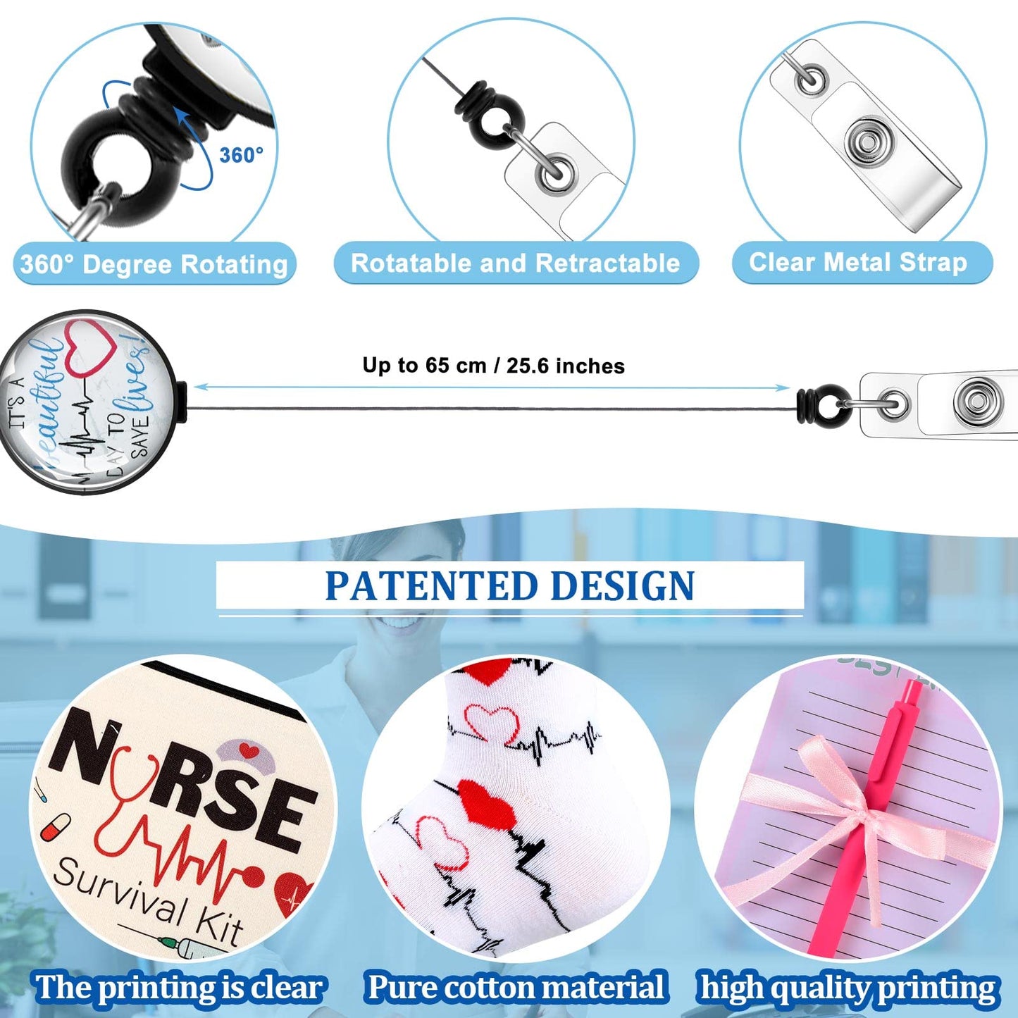 Hotop 36 Pcs Nurse Survival Kit 2026 Nurse Week Gifts Appreciation Gifts Bulk Badge Reel Makeup Bags Socks Headbands Notepads with Pen CNA Accessories for Nursing Doctors Medical Assistant Students