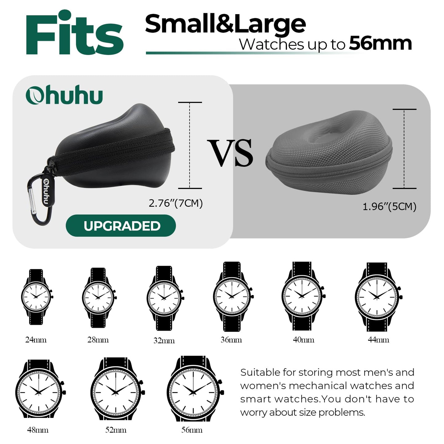 Ohuhu Travel Watch Case for Men Women - 2 Pack Portable Single Watch Storage Organizer with 56mm Heightened Design Fits Wristwatches & Smartwatches Ideal Gift for Father's Day Christmas Birthday