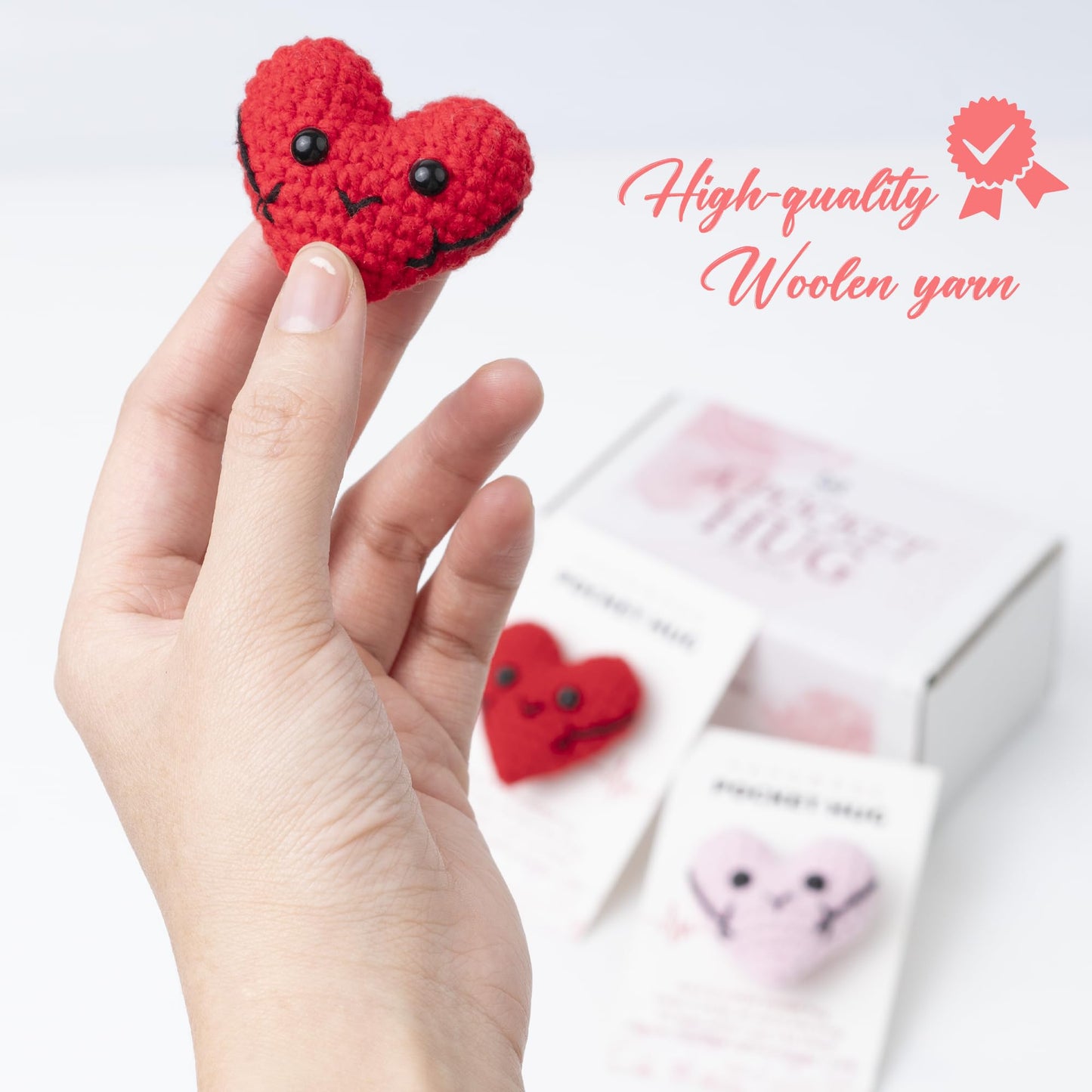 Miarita 2Pcs Pocket Hug Token, Cute Crochet Heart, Valentines Day Gifts for Her, Him, Women, Long Distance Relationship Gifts, Romantic I Love You Valentines Gifts for Women Men Couple