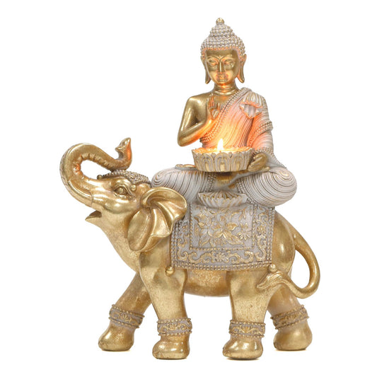 Buddha Statue for Home Decor Gold Candle Holder 11.5”-Elephant Buddha Statues for Zen Decor - Spiritual Buddha Decor for Living Room-Buda–Budda–Buddha Gift for Relaxation, Meditation or Shrine
