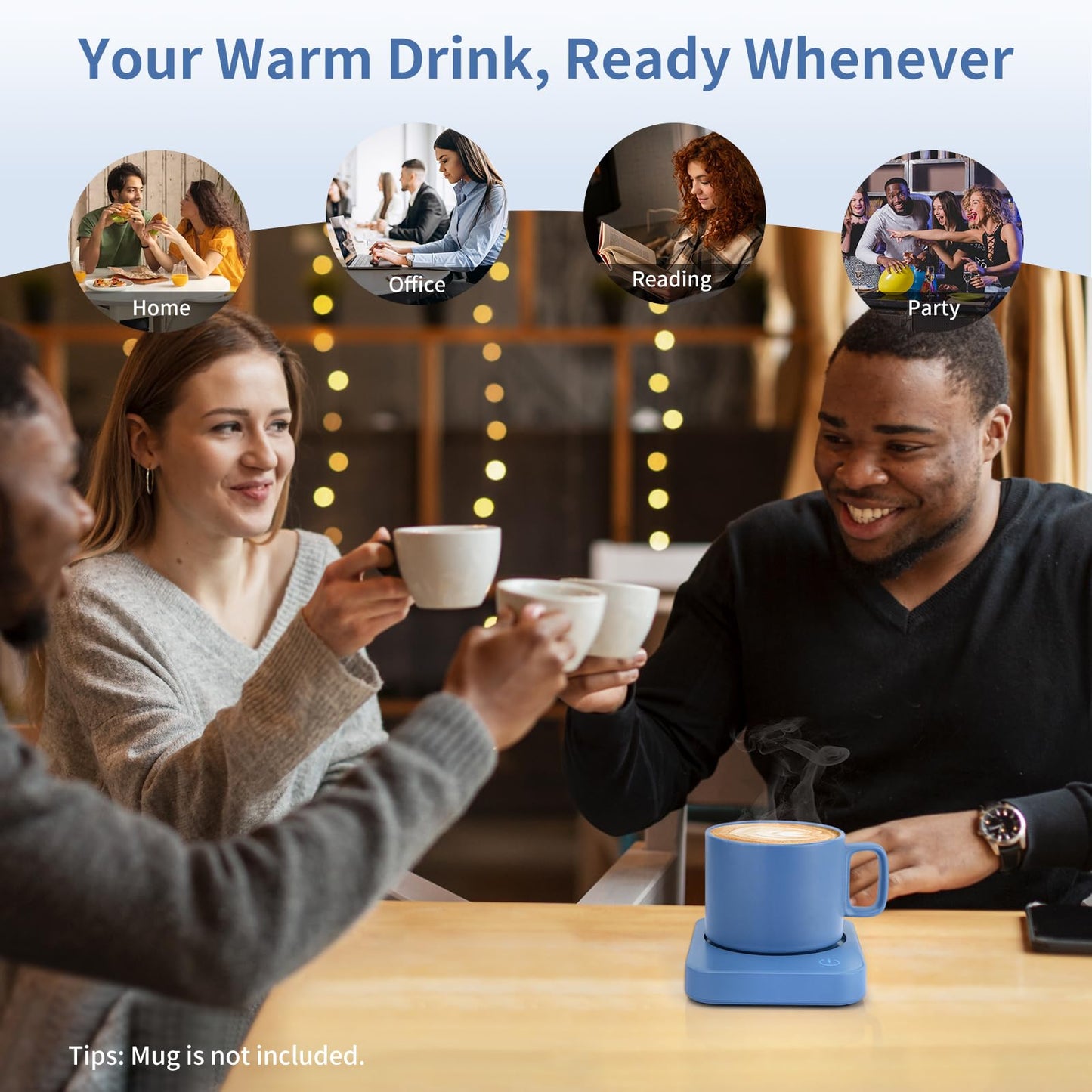 VOBAGA Coffee Mug Warmer, 4 Hours Auto Shut Off Cup Warmer for Office Home Desk with 3 Temperature Settings, Electric Beverage Warmer for Cocoa,Tea, Milk, Soup, for Coffee Gifts, Sky Blue (No Cup)