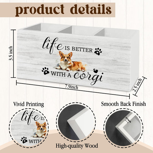 XLDLIOO Corgi Gifts Pen Pencil Holder Organizer for Desk Accessories, Life Is Better With a Corgi Wooden Box Sign Desk Decor for Home Office Decoration, Dog Mom Lovers Owner Gifts for Women