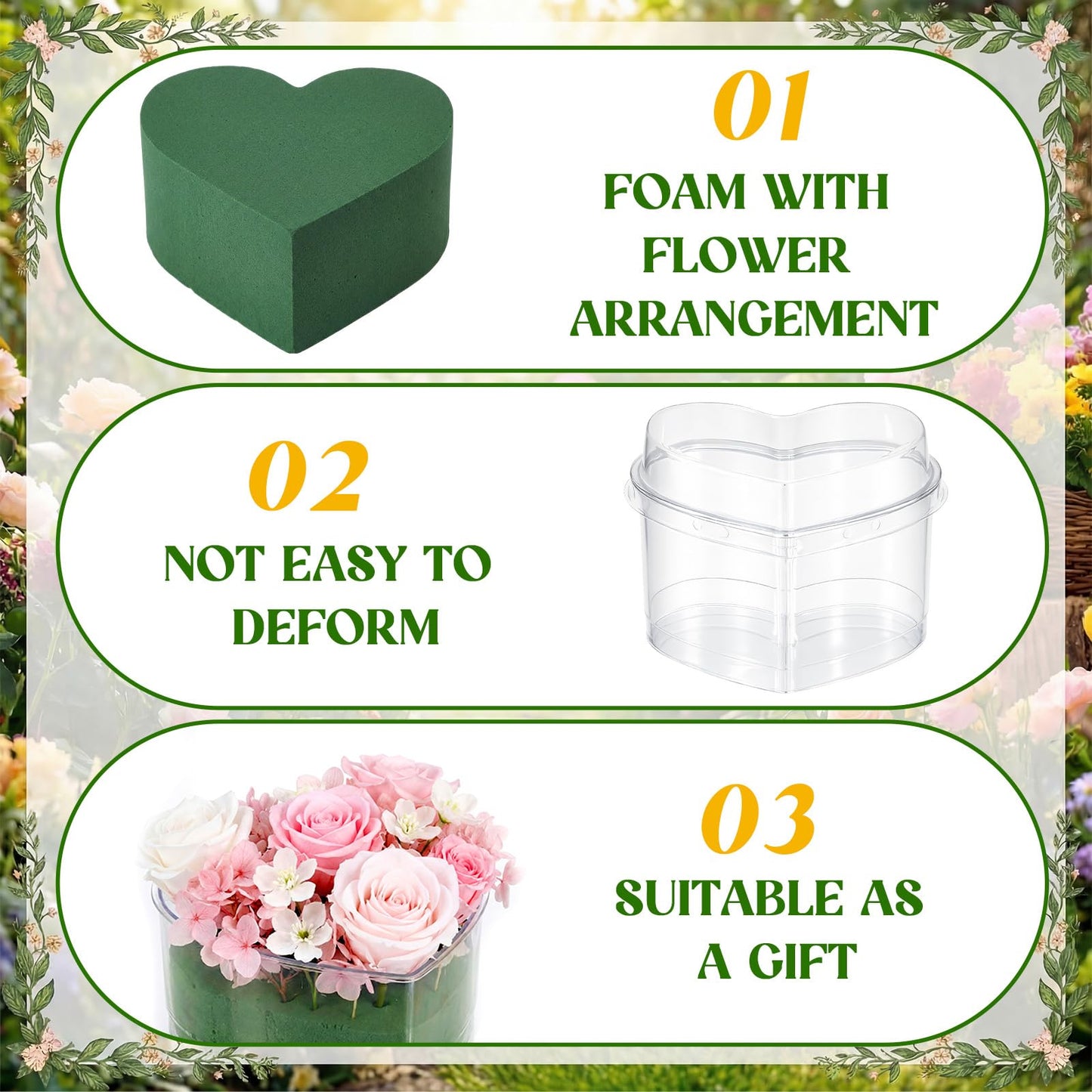 FunooFuno 12 Pcs Plastic Heart Shaped Boxes for Flower 2.95" x 2.95" Plastic Gifts Box with Lids Floral Foam Mini Clear Heart Containers Thank You Gifts for Teacher Mother's Day Wedding Anniversary