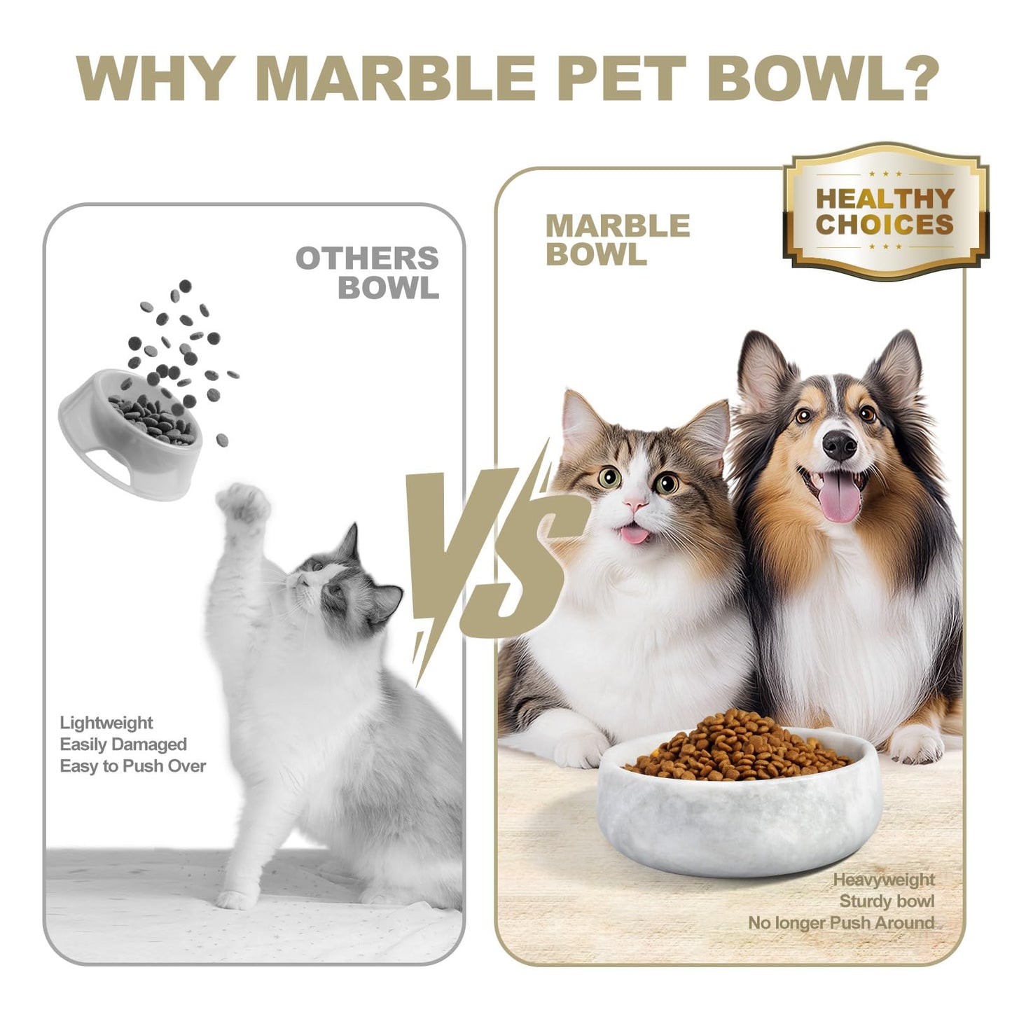 Karibiber Marble Dog Bowl, 5lbs Non-Slip Cat and Dog Food Bowl Dish, Non-Tipping Weighted Puppy Pet Dish, Grey Stone Durable Food and Water Bowls, Easy to Clean, Holds 4 Cups