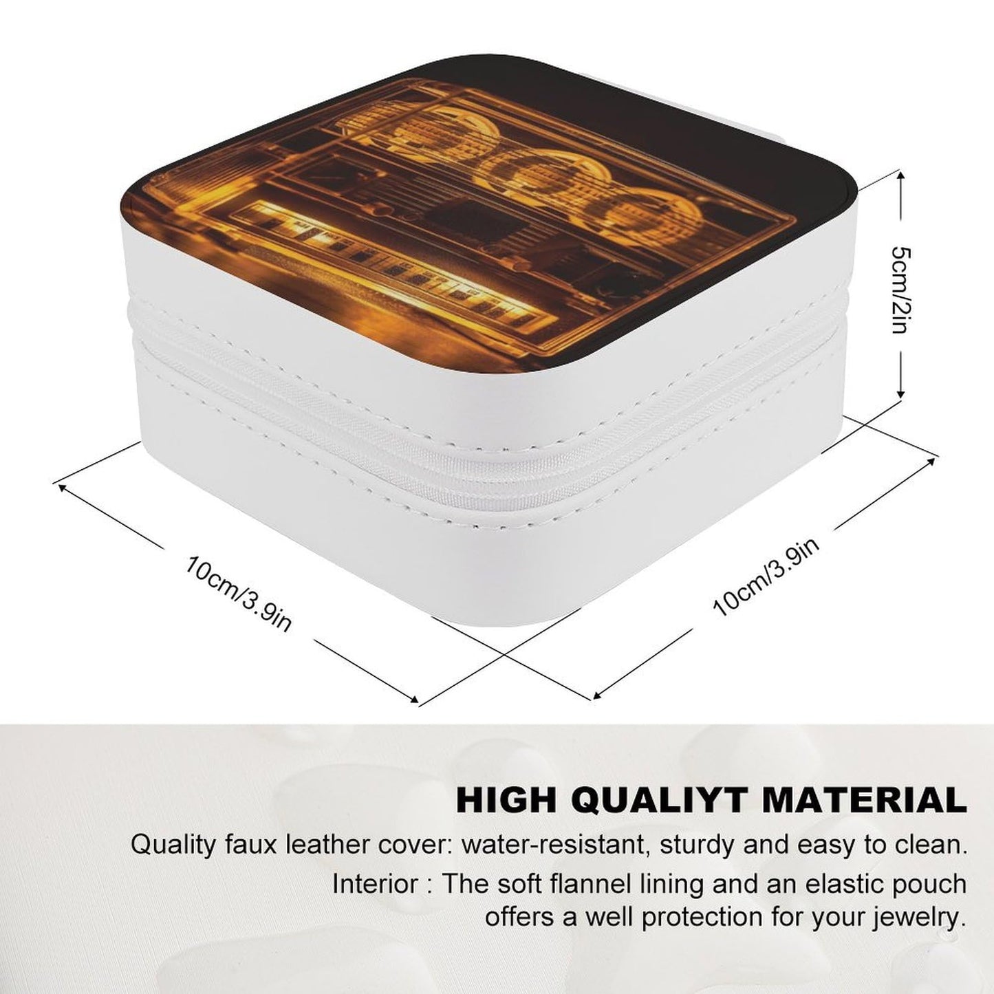 QWJKM Illuminated Audio Tape Jewelry Box for Women Travel Jewelry Case Portable Jewelry Case Organizer Small Leather Jewelry Storage Boxes for Rings Necklaces Bracelet Gift