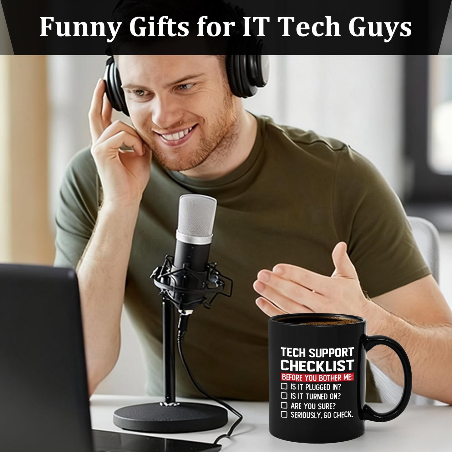 YHRJWN Tech Support Gifts Checklist Mug, Christmas Gifts for IT Tech Guys, Technicians, Programmers, Funny Gift for IT Lovers, Engineers - Computer Geek Novelty Cup Coffee Mug 11 Oz
