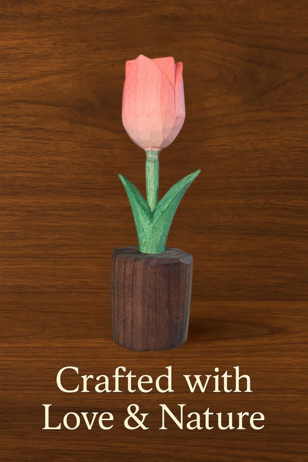 Handcrafted Wooden Tulip Figurine – Elegant Basswood Carved Sculpture, Unique Gift with Premium Gift Box, Ideal for Mother’s Day, Anniversary, Birthday, Home Office Décor (Pink)