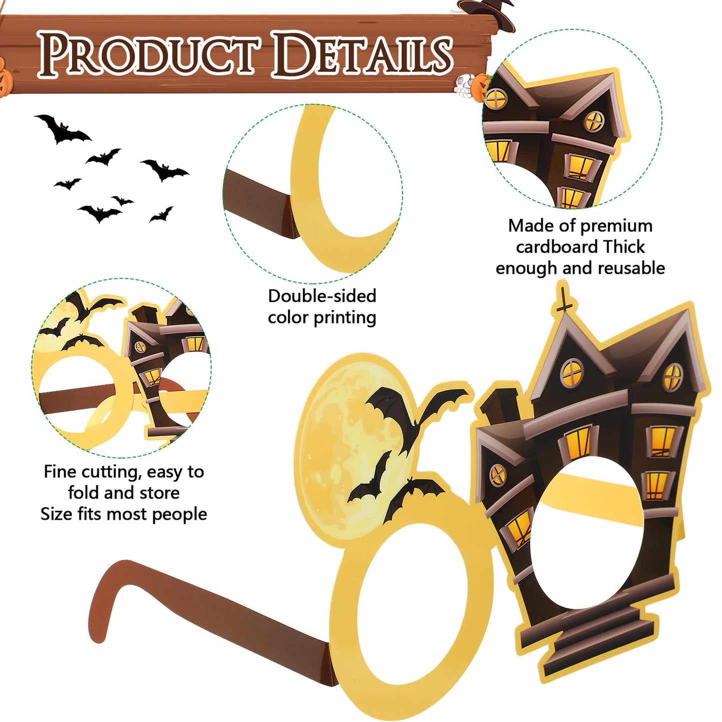 Harrycle 32 Pcs Halloween Wizard Party Decorations Paper Eyeglasses Wizard Photo Prop Glasses Frame Costume Supplies for Halloween Birthday Party Favors