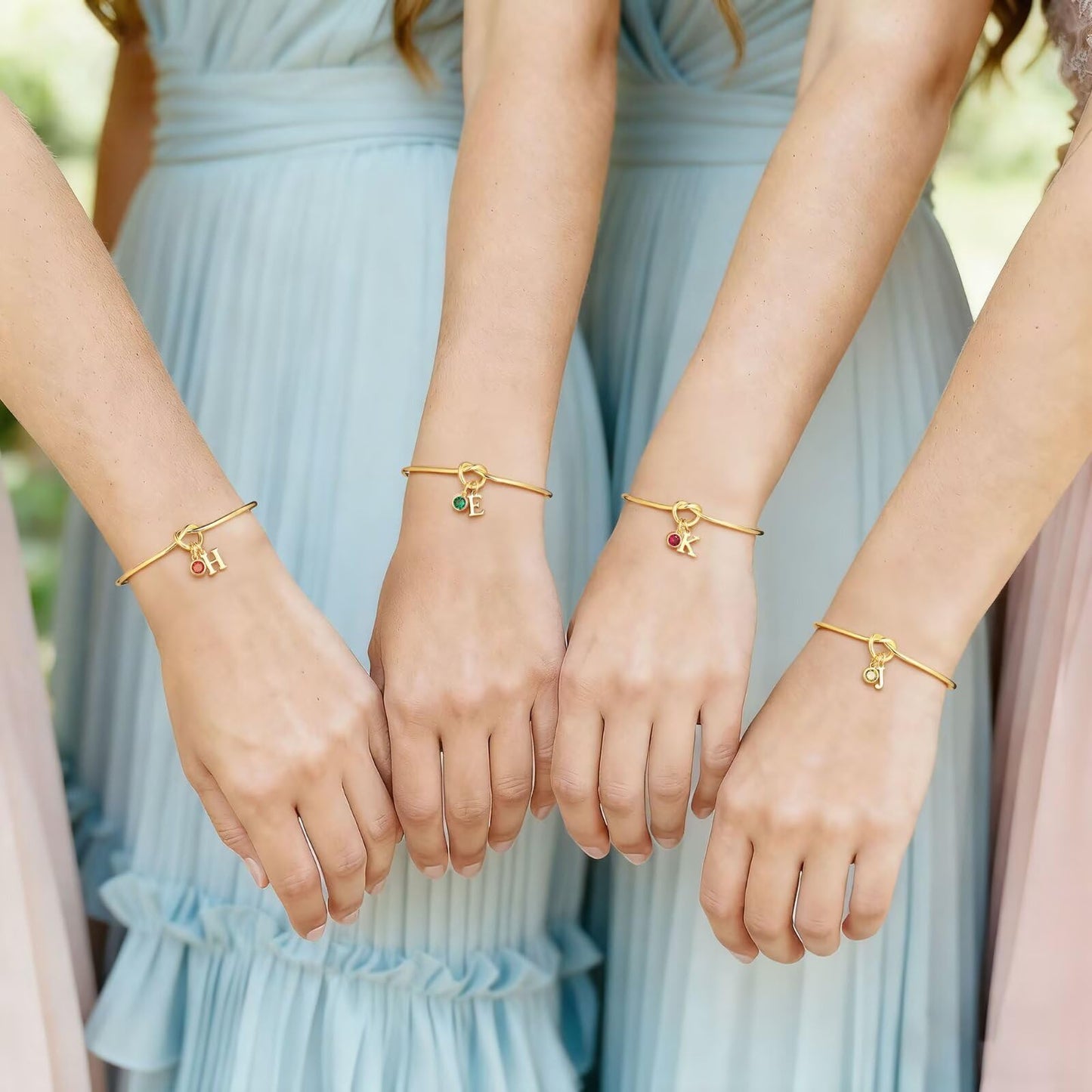 M MOOHAM Birthstone Initial Bracelets for Women - Tie the Knot Bridesmaid Proposal Gifts Initial J April Birthstone Clear CZ Color Bracelets Personalized Birthday Gifts for Women Jewelry