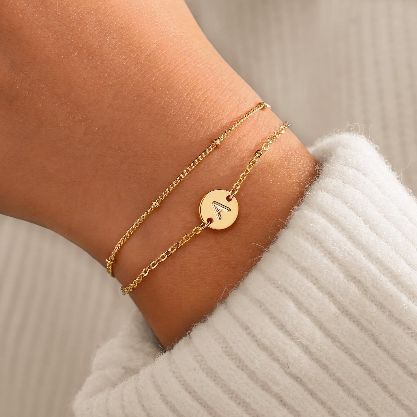 MONOZO Gold Initial Bracelets for Women Jewelry Gifts Trendy - Dainty Disc Monogram Letter A Gold Initial Bracelets Personalized Letter Bracelet Mothers Day Birthday Jewelry Gifts for Women Mom