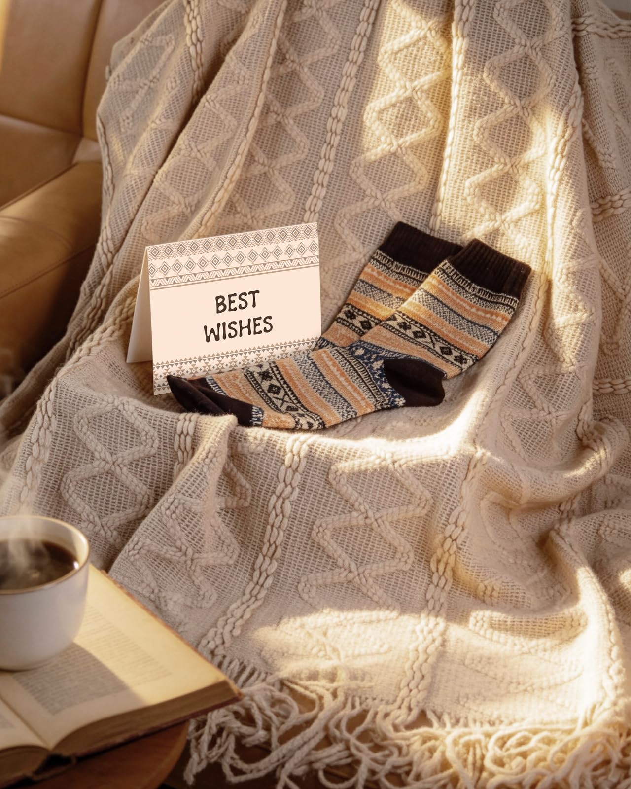 Coralogo Mothers Day Gift Bakset for Women - Unique Spa Bohemian Basket with Soft Blanket, Warm Socks, Blank Card, Boho Gifts for Women, Birthday, Mother's Day, Get Well, Self Care, Thinking of You