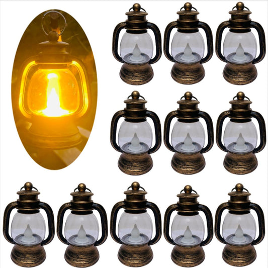 WANGMINGTU 12 Pack Mini Lantern with 4" Flickering LED Candle, Vintage Lanterns Ornaments Table Centerpiece Halloween Western Party Christmas Tree Decorations…